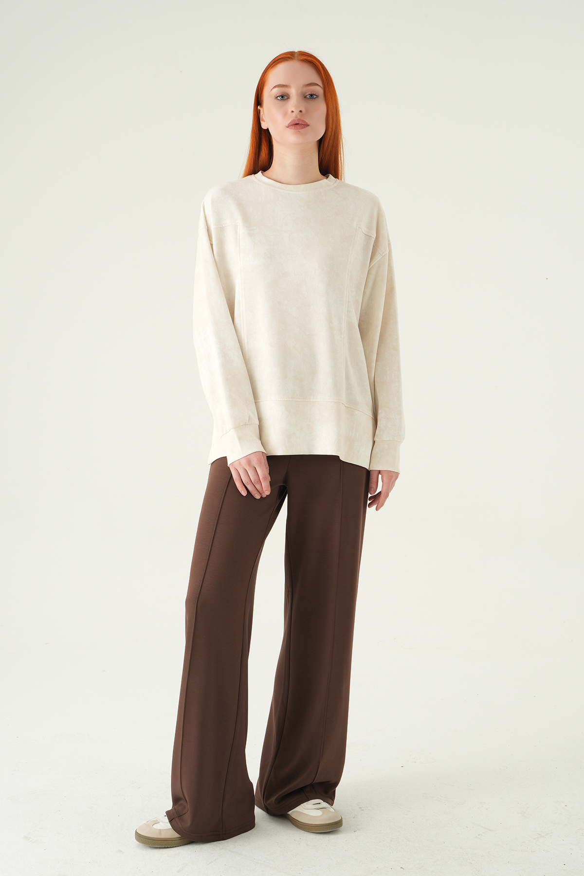 8363A Desenli Bisiklet Yaka Tunik Ekru - 3