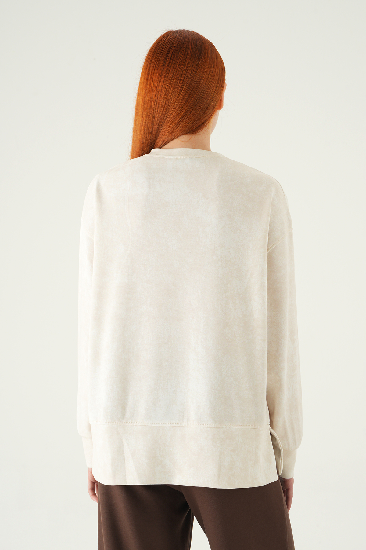 8363A Desenli Bisiklet Yaka Tunik Ekru - 5