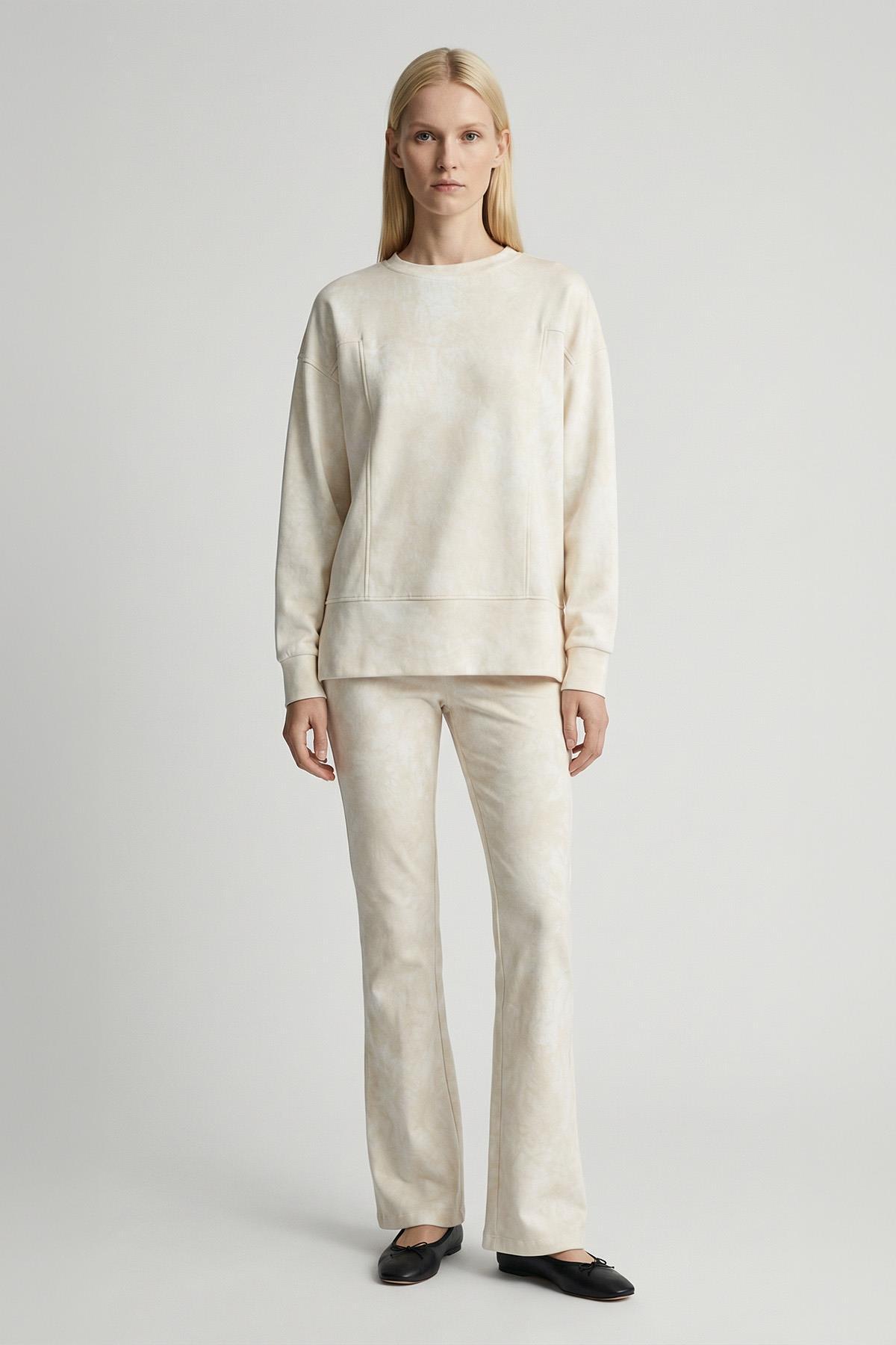 8363A Desenli Bisiklet Yaka Tunik Ekru - 1