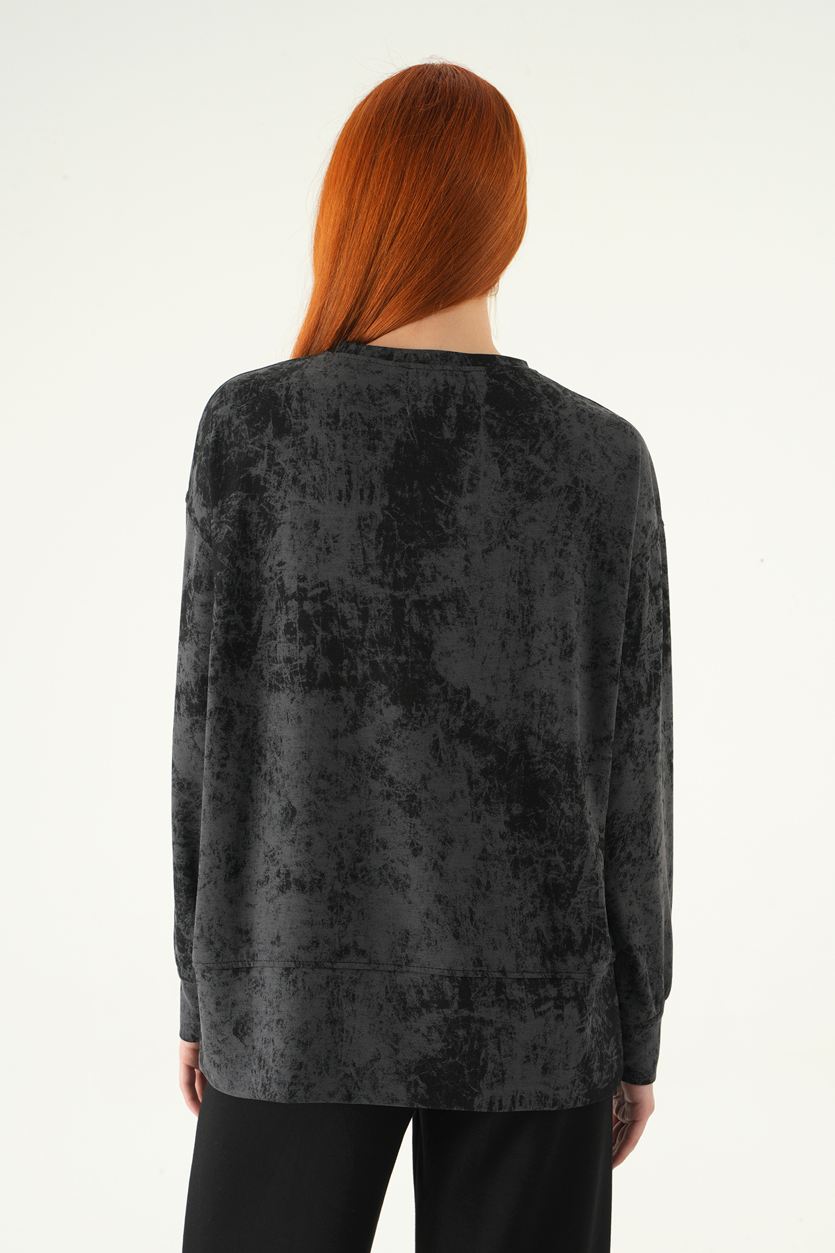 Desenli Bisiklet Yaka Bluz 8363A Siyah - 5