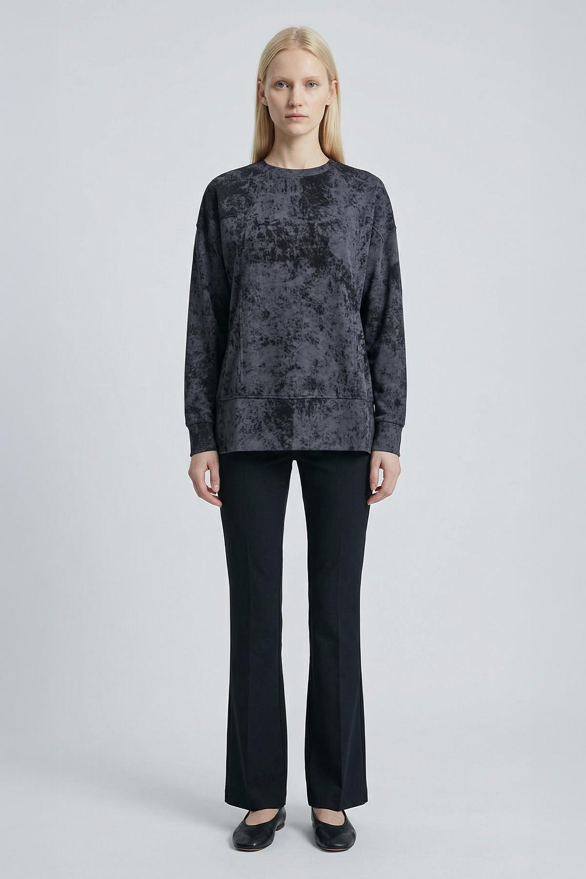 8363A Desenli Bisiklet Yaka Tunik Siyah - RAYS