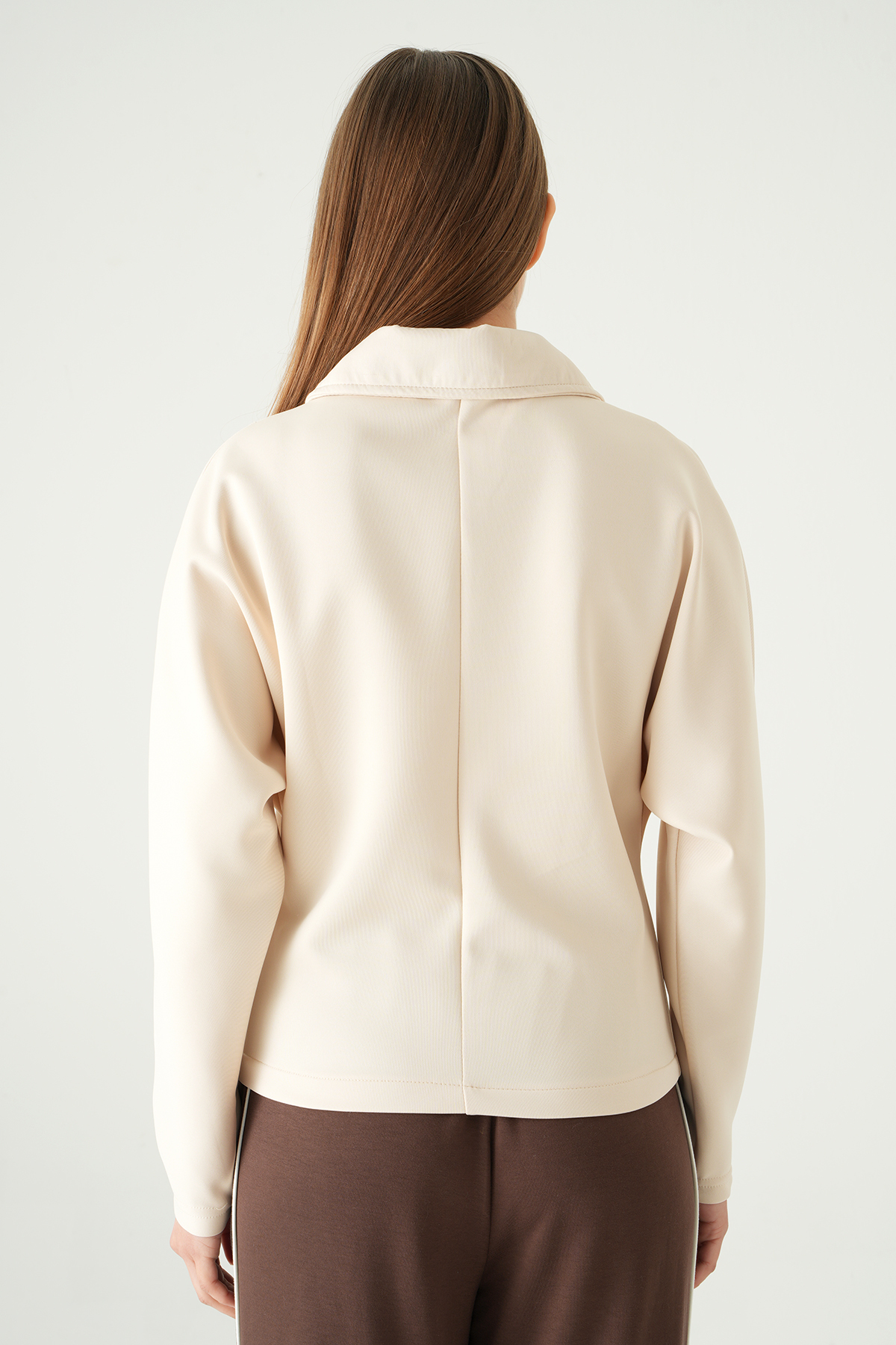 8366A Gömlek Yaka Fermuarlı Hırka Taş - 5