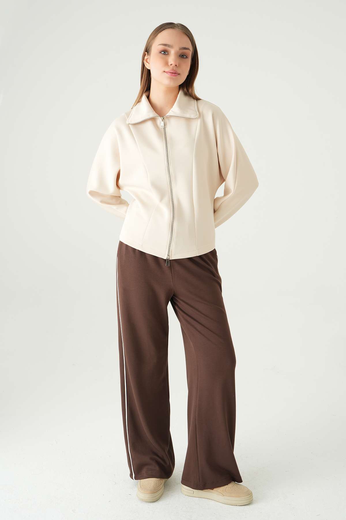 Taş Gömlek Yaka Fermuarlı Hırka 8366A - 3