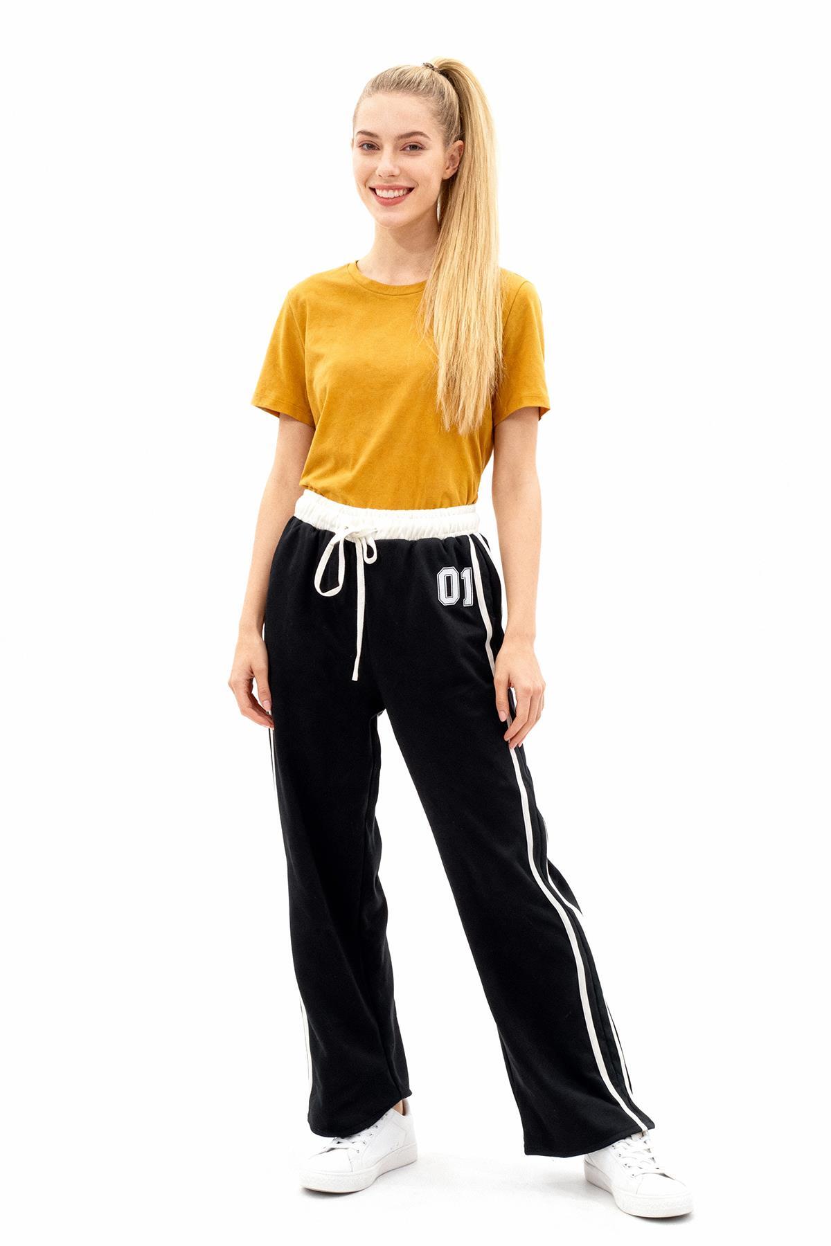 8367 Baskılı Bel Lastikli Eşofman Siyah - 1