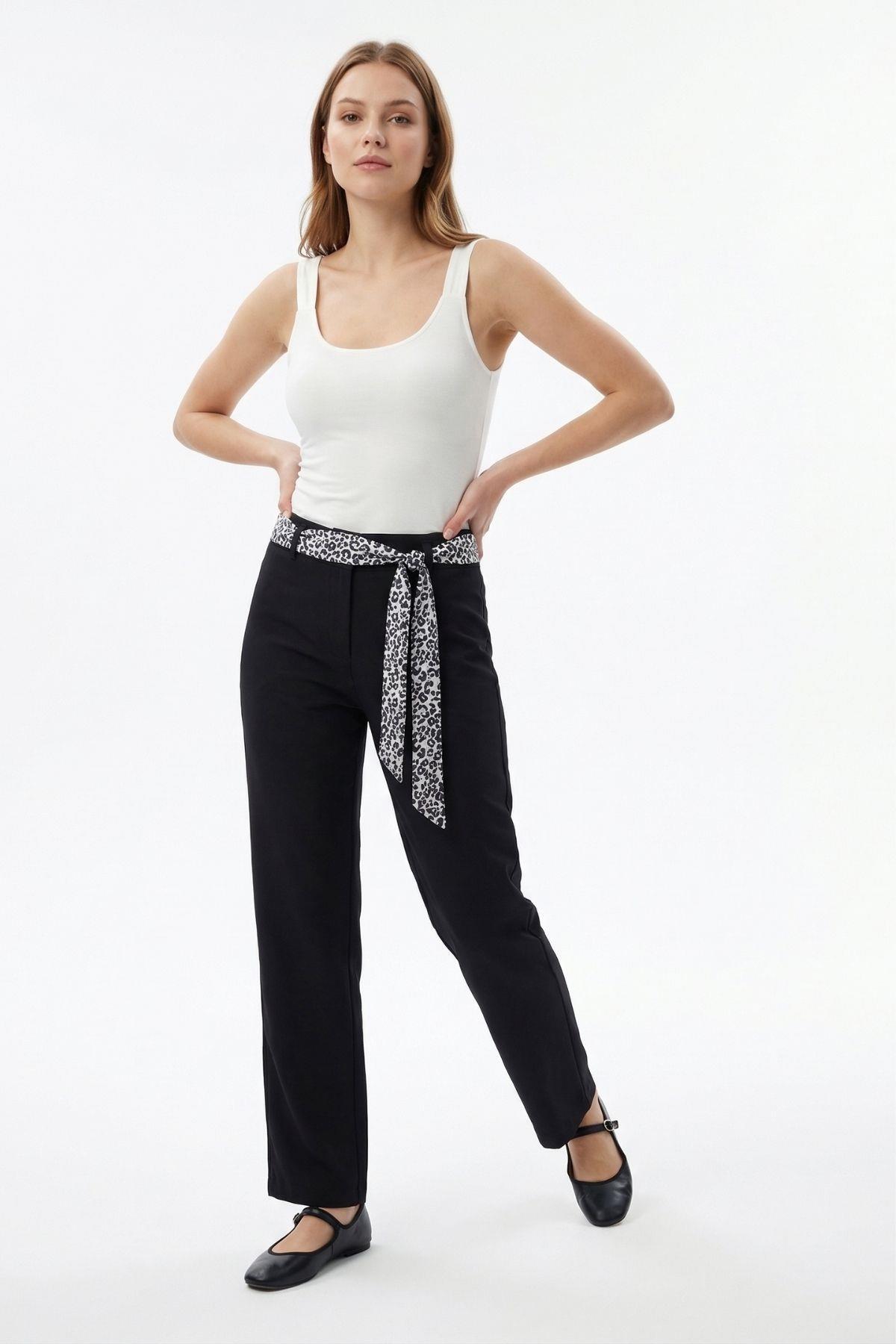 Siyah Fular Detay Pantolon 8372A - 2