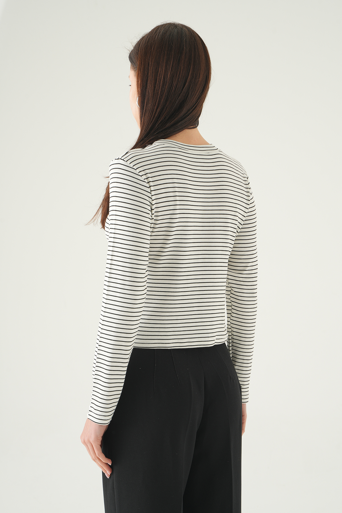 8375A Bisiklet Yaka Çizgili Badi Beyaz - 5