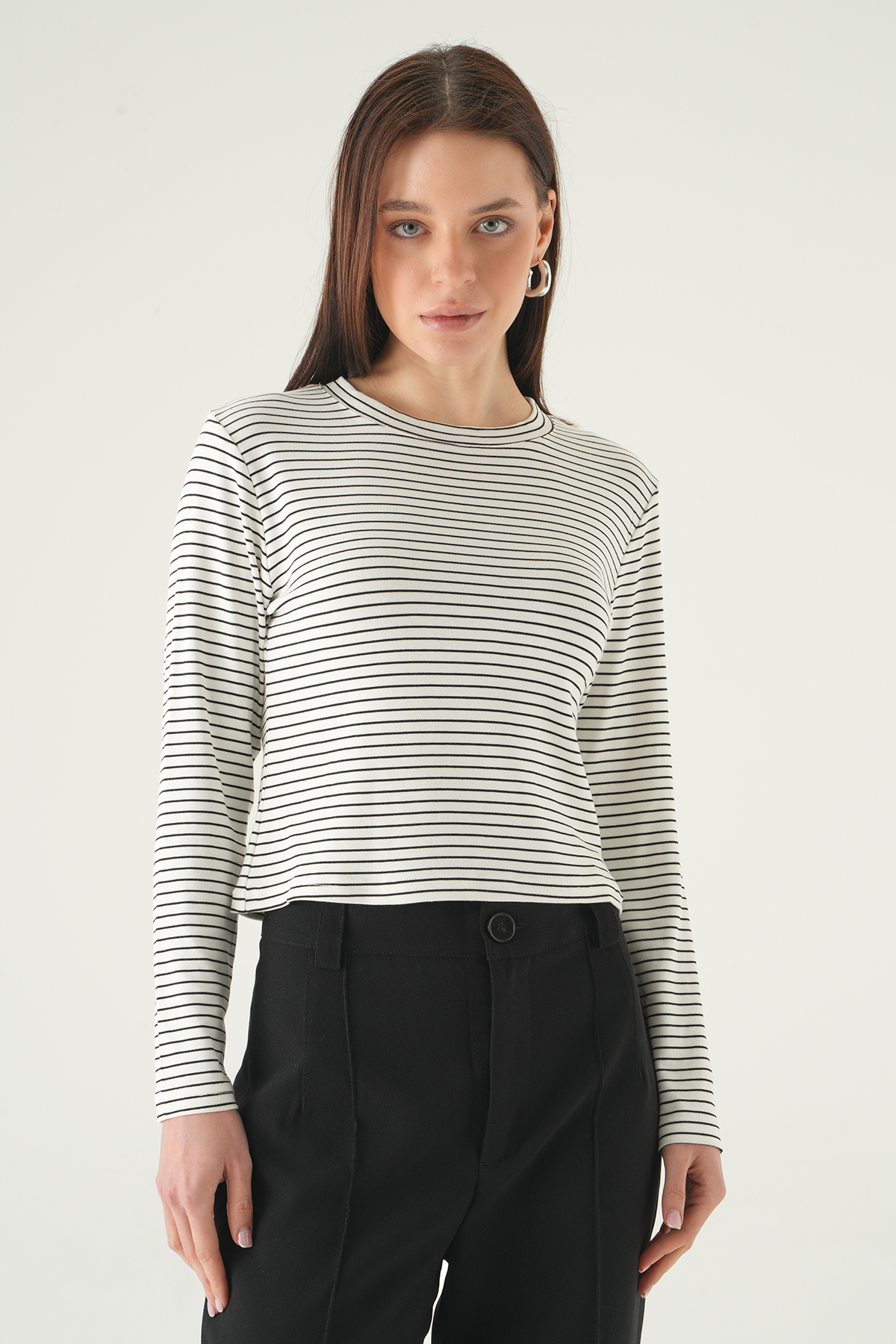 8375A Bisiklet Yaka Çizgili Badi Beyaz - 6