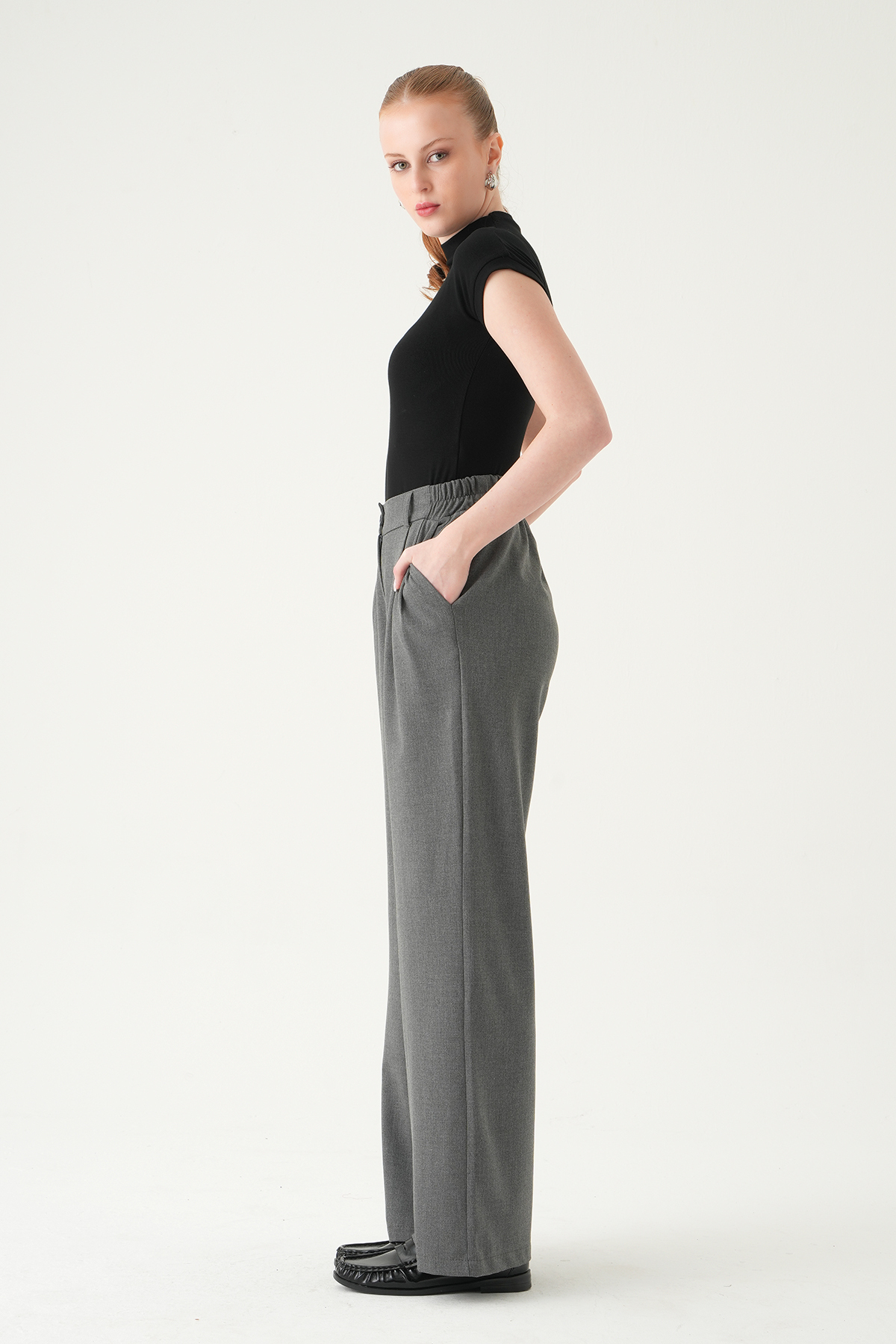 Antrasit Pens Detay Palazzo Pantolon 8378A - 2