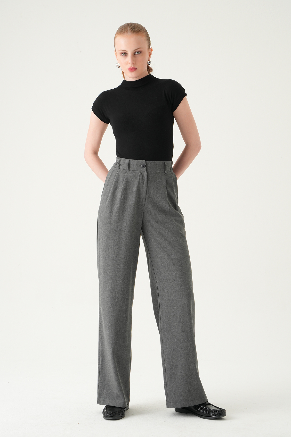 Antrasit Pens Detay Palazzo Pantolon 8378A - 3