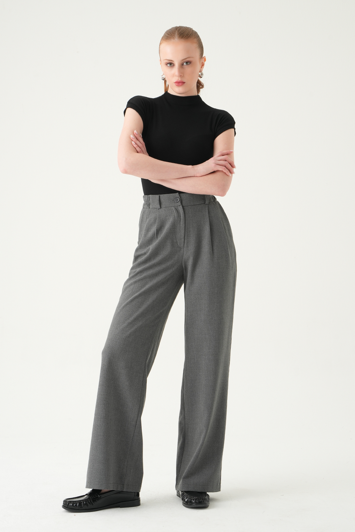 Antrasit Pens Detay Palazzo Pantolon 8378A - 6