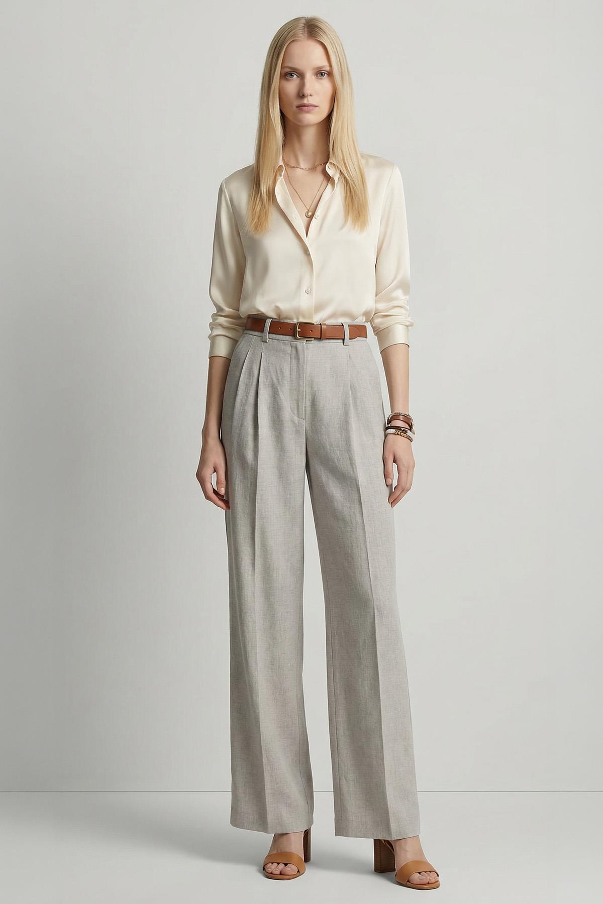 8378A Pens Detay Palazzo Pantolon Gri - RAYS