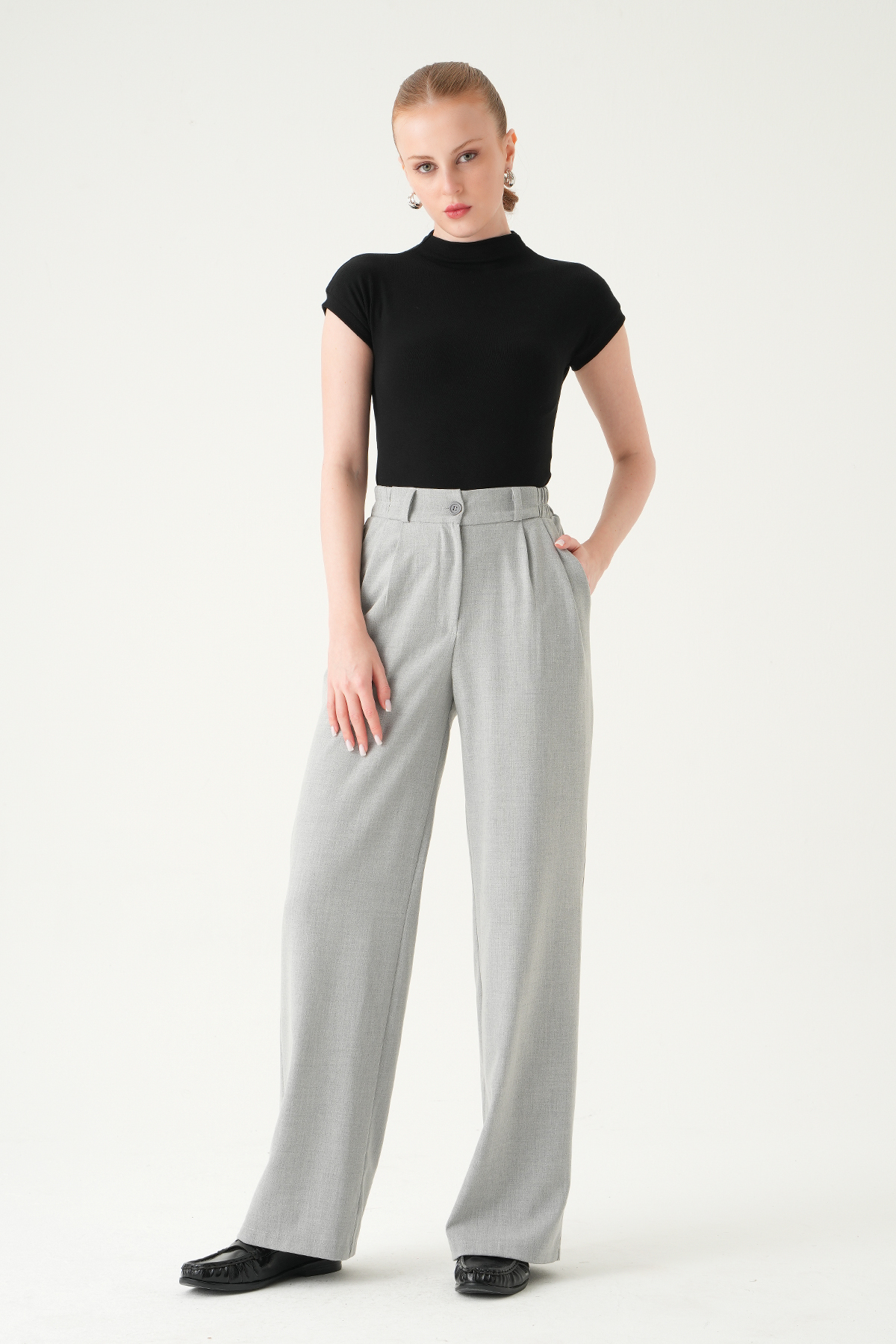 Gri Pens Detay Palazzo Pantolon 8378A - 1