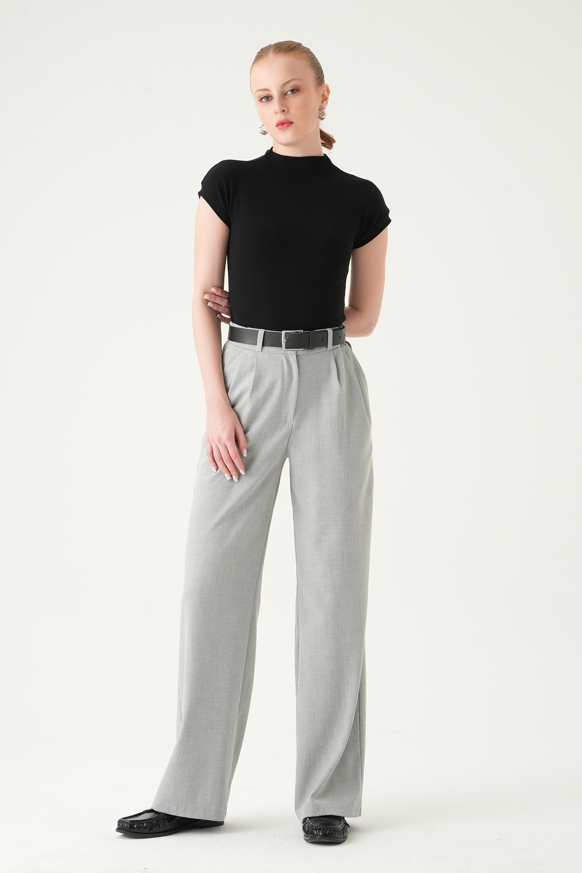 Gri Pens Detay Palazzo Pantolon 8378A - 2