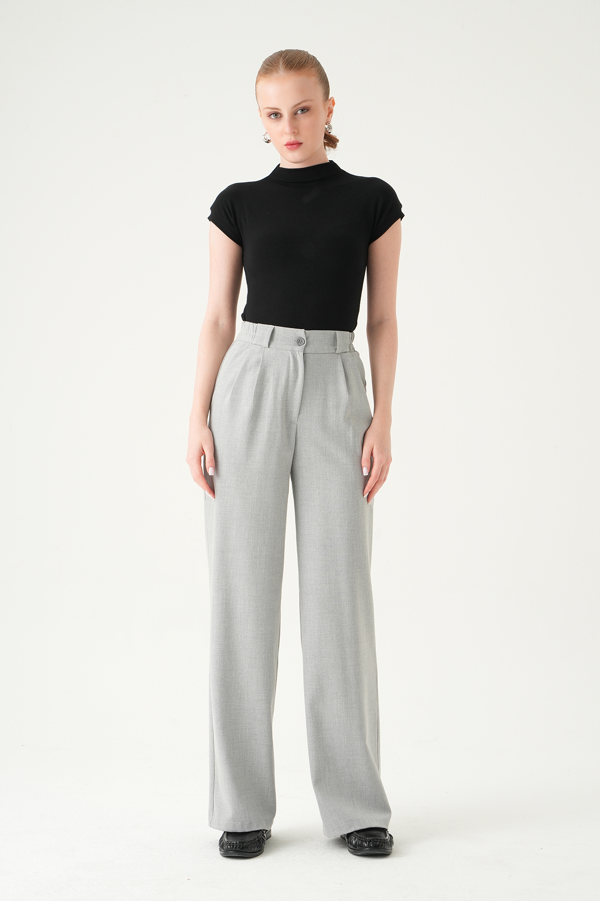 Gri Pens Detay Palazzo Pantolon 8378A - 3