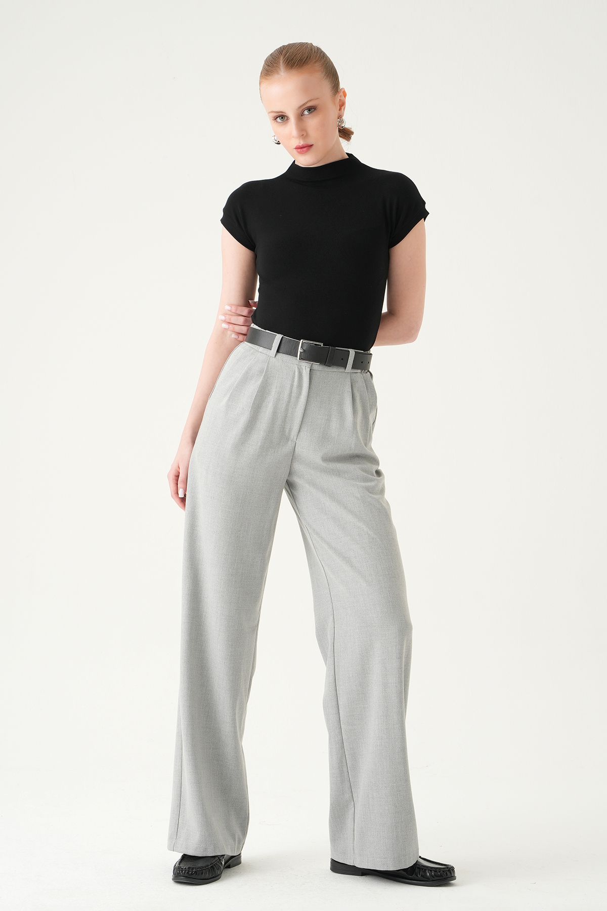 Gri Pens Detay Palazzo Pantolon 8378A - 6
