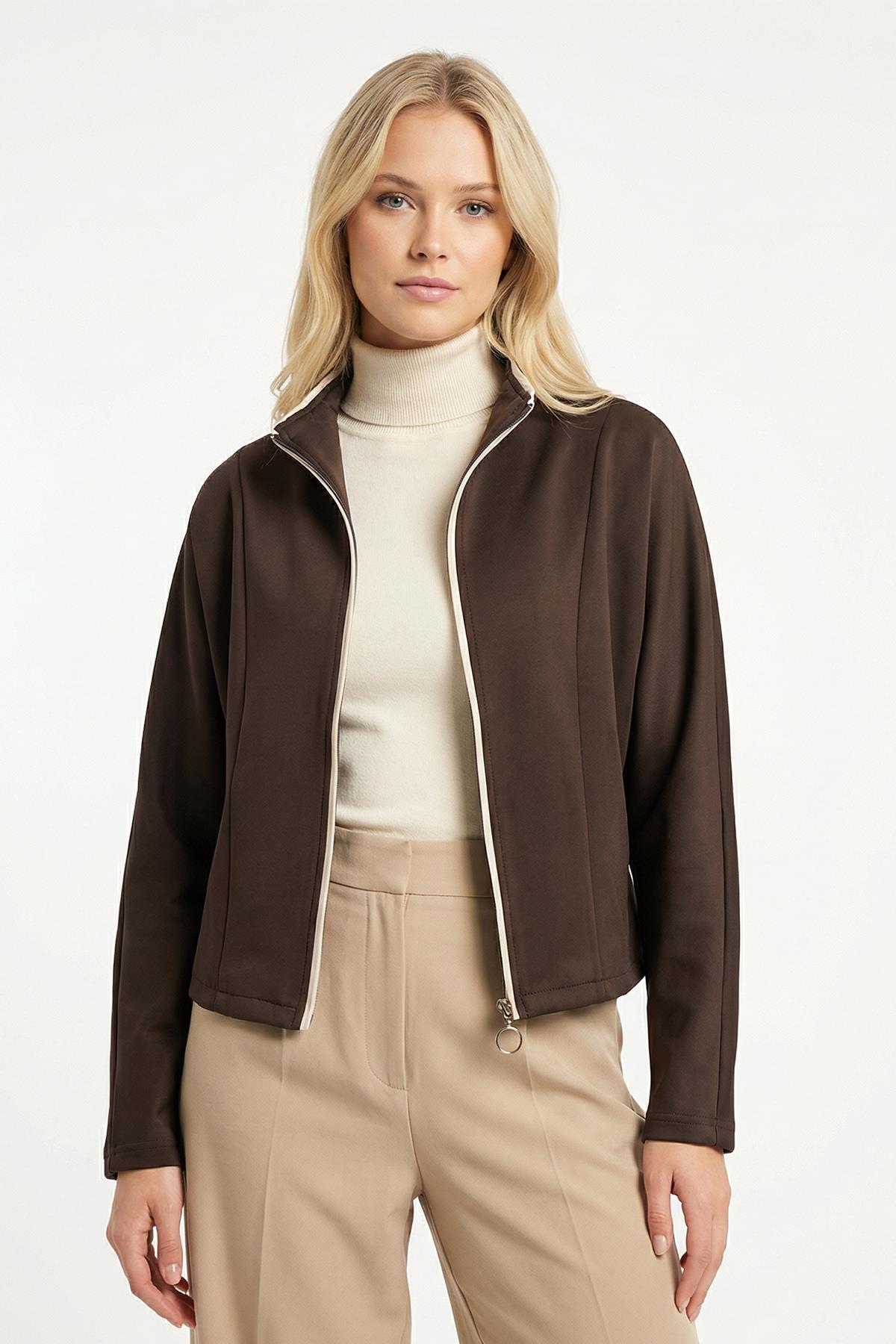 8384A Ön Şerit Detay Hırka Kahve - RAYS