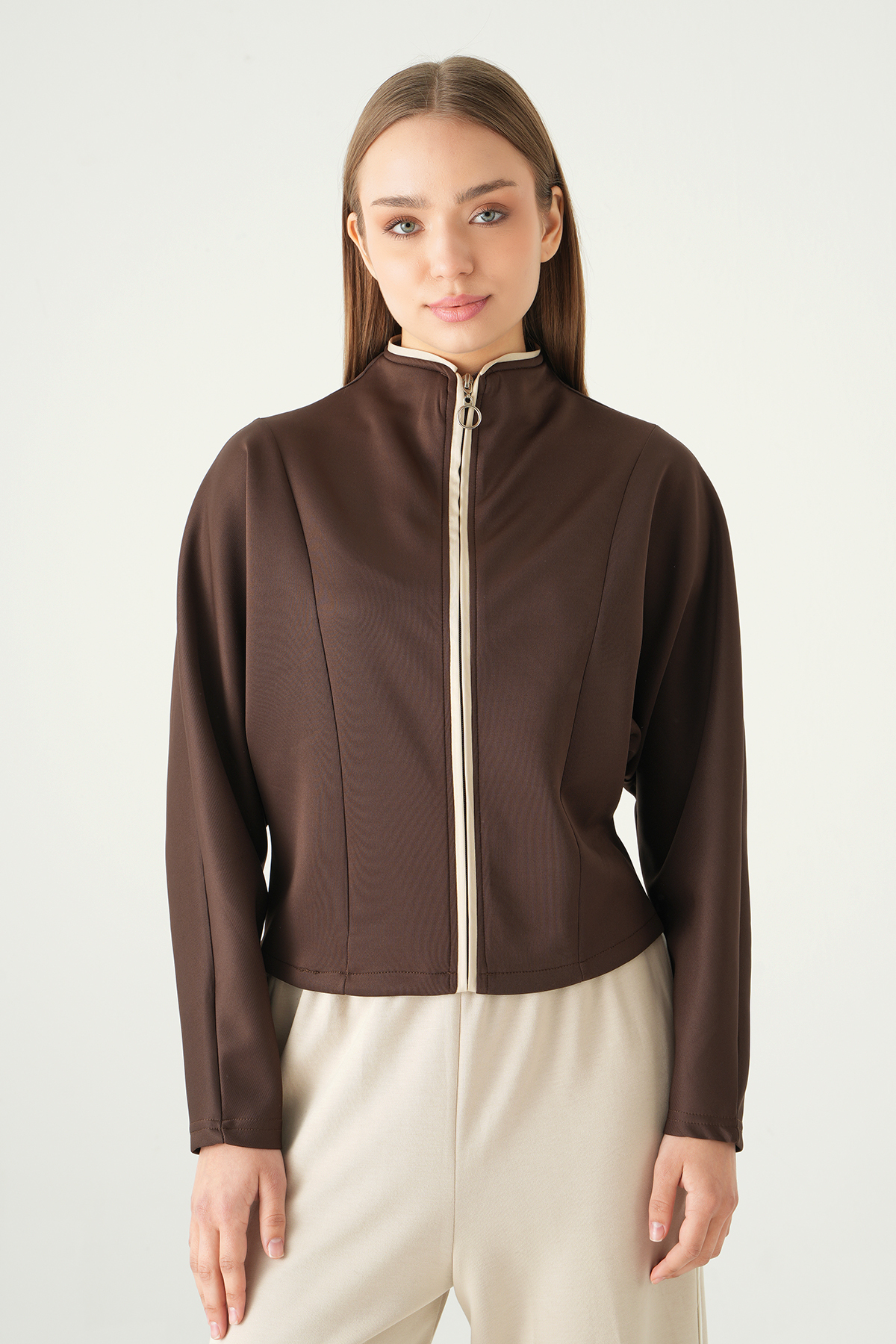 Kahve Ön Şerit Detay Hırka 8384A - 2