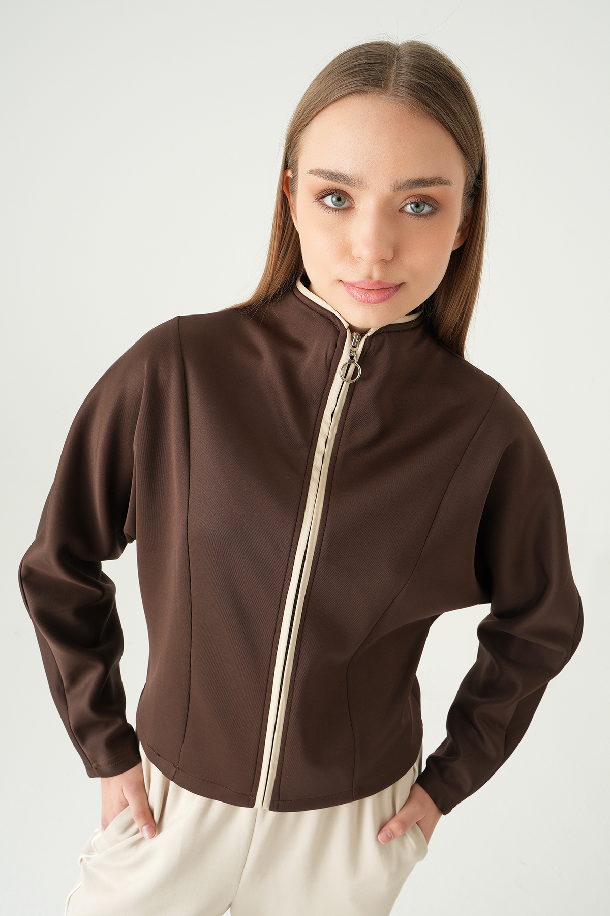 Kahve Ön Şerit Detay Hırka 8384A - 3