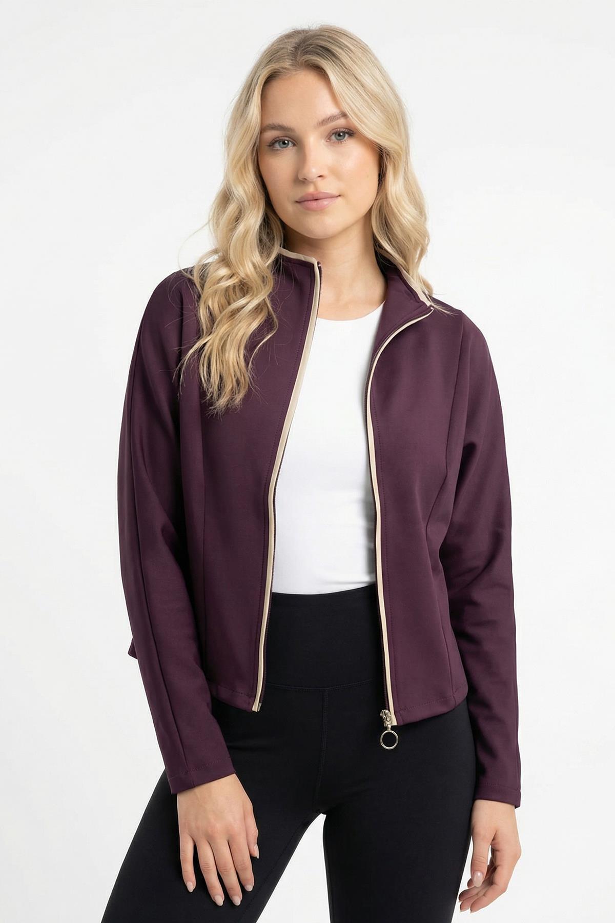 8384A Ön Şerit Detay Hırka Mürdüm - 1