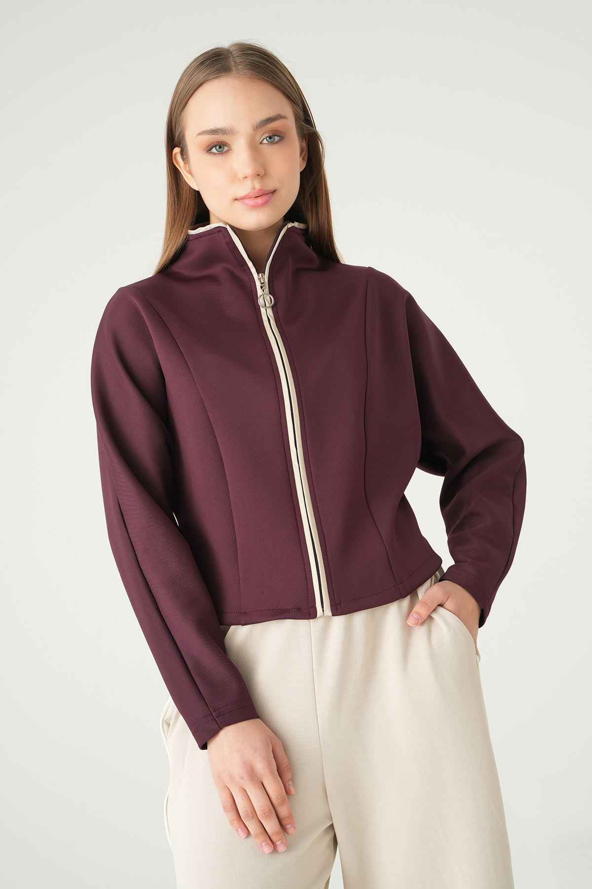 Mürdüm Ön Şerit Detay Hırka 8384A - RAYS (1)