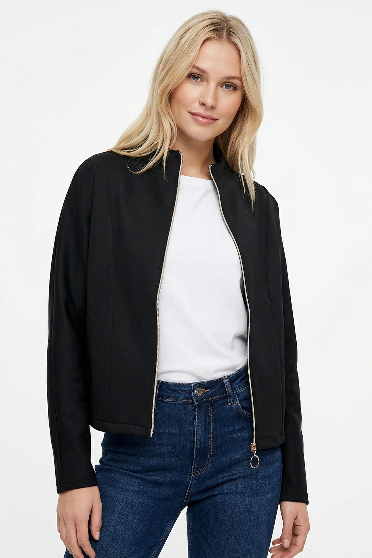 8384A Ön Şerit Detay Hırka Siyah - RAYS