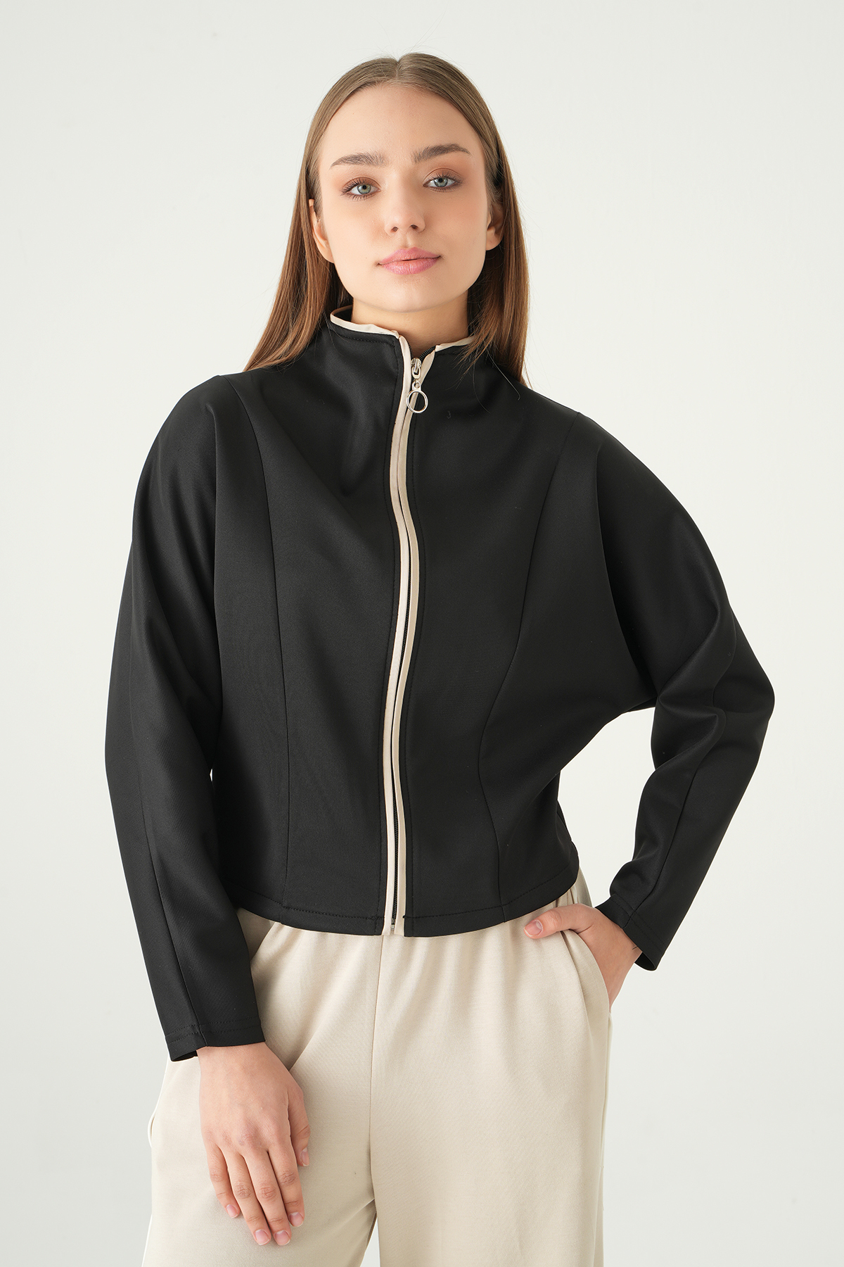 Siyah Ön Şerit Detay Hırka 8384A - 2