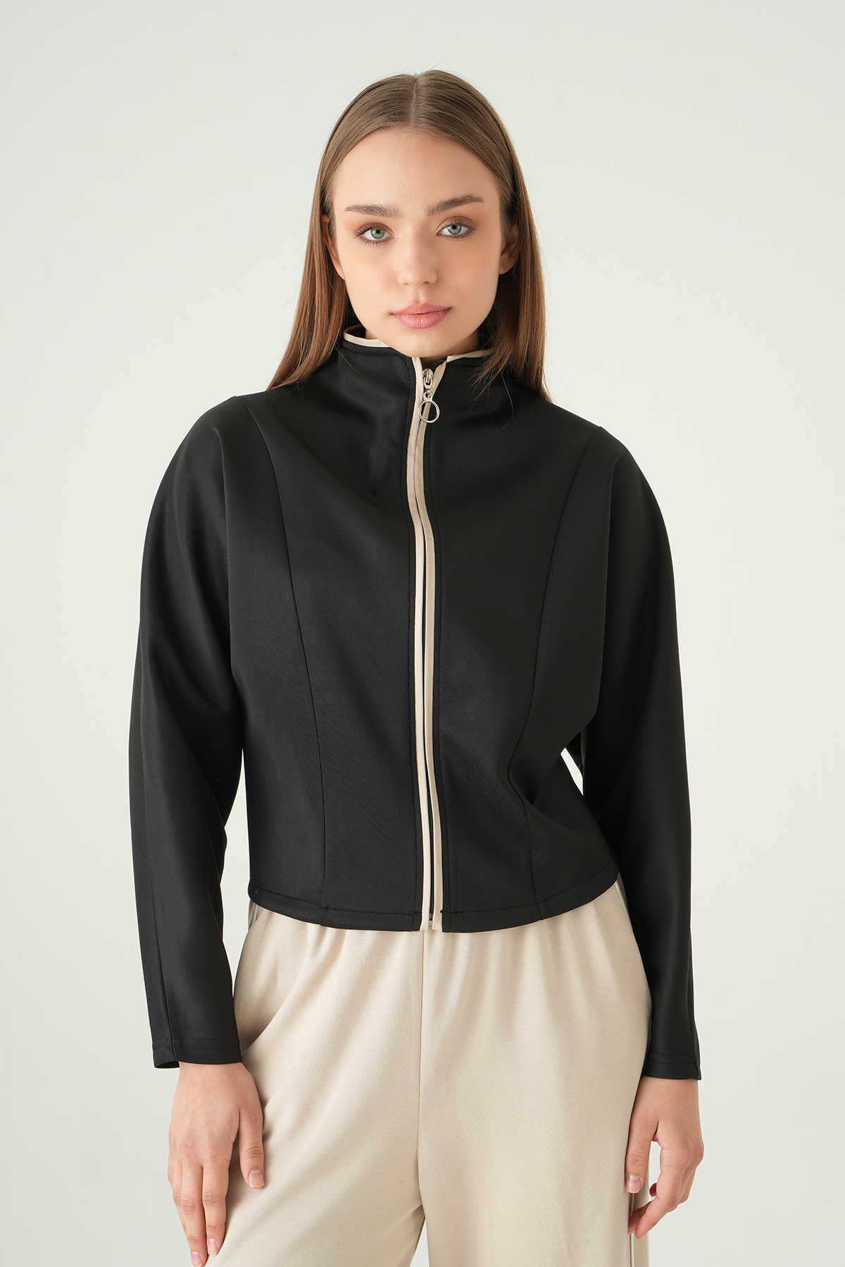 Siyah Ön Şerit Detay Hırka 8384A - RAYS