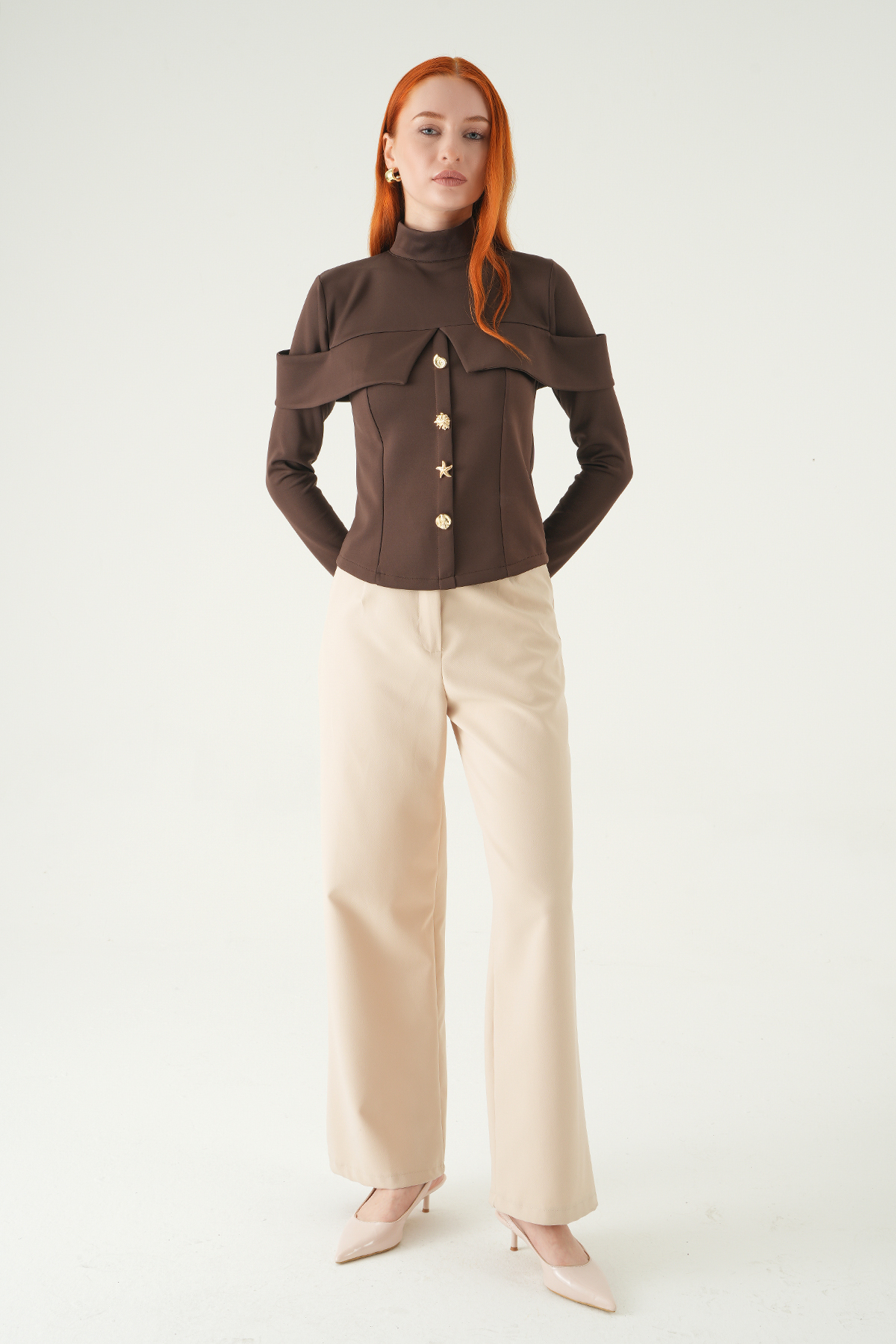 Kahve Ön Düğmeli Bluz 8386A - 3