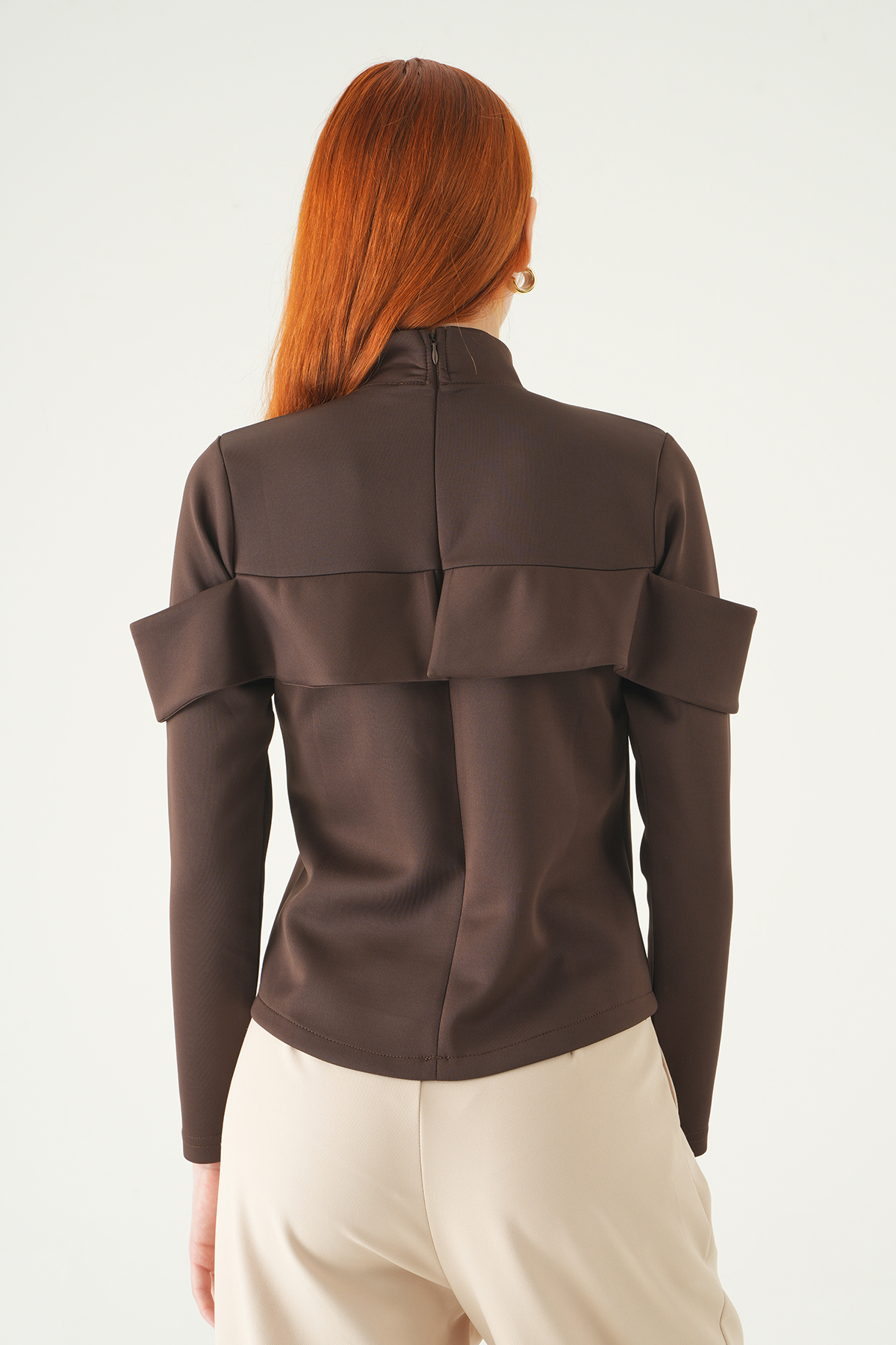 Kahve Ön Düğmeli Bluz 8386A - 5