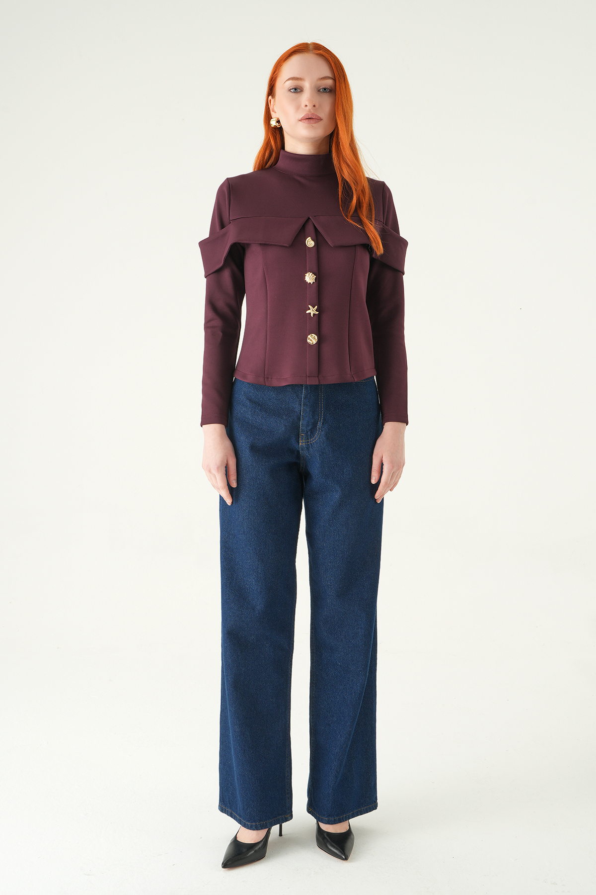 Mürdüm Ön Düğmeli Bluz 8386A - 3