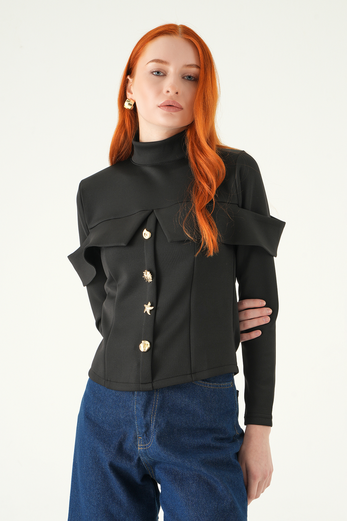 Siyah Ön Düğmeli Bluz 8386A - 2