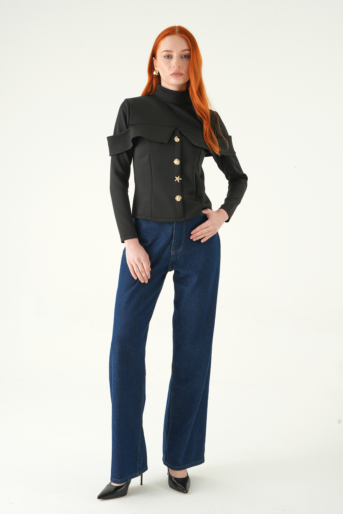 Siyah Ön Düğmeli Bluz 8386A - RAYS