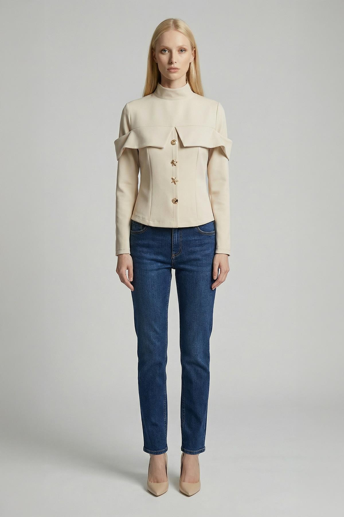 8386A Ön Düğmeli Bluz Taş - RAYS