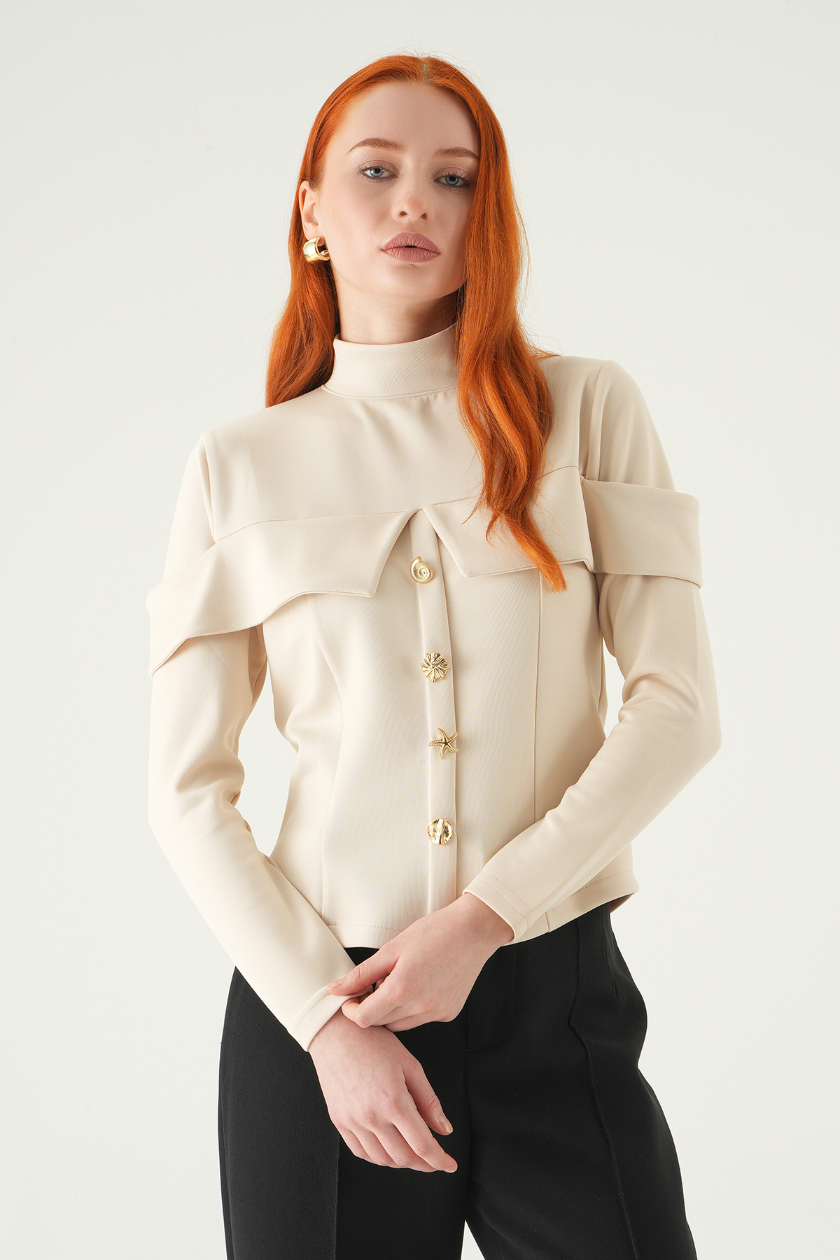 Taş Ön Düğmeli Bluz 8386A - 6