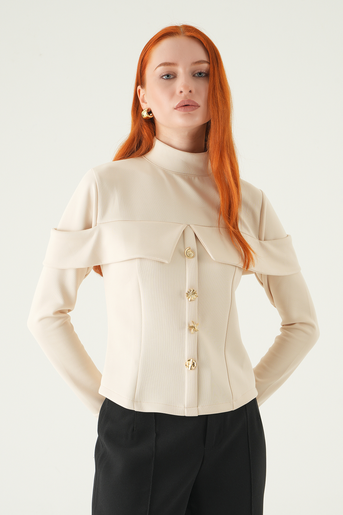 Taş Ön Düğmeli Bluz 8386A - 7