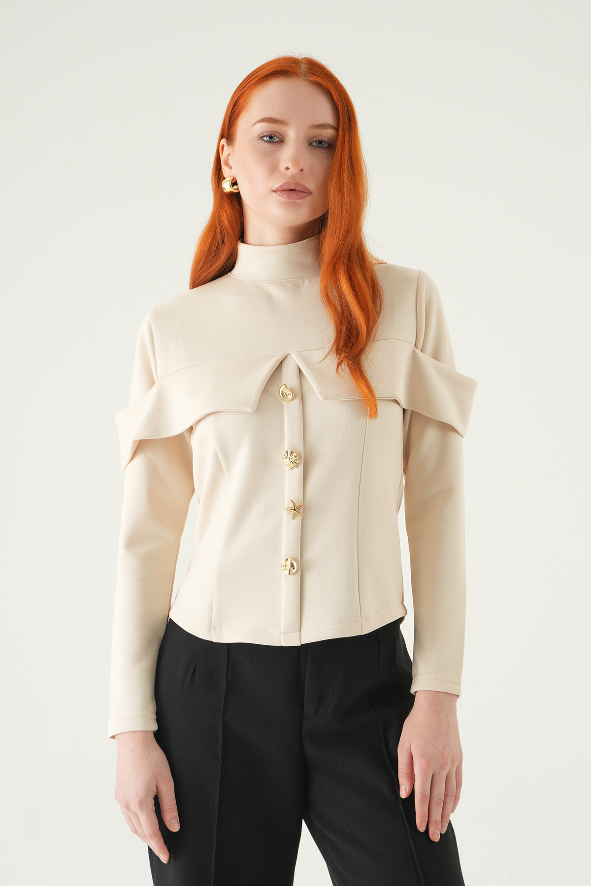 Taş Ön Düğmeli Bluz 8386A - RAYS