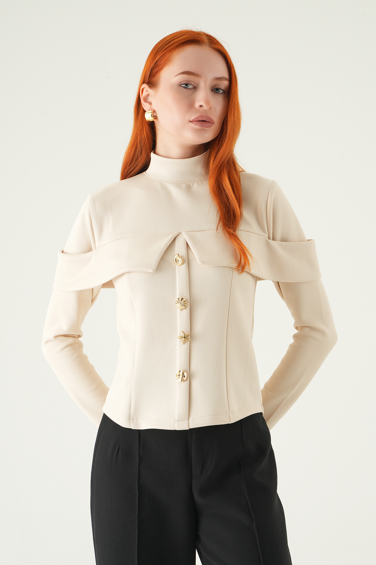 Taş Ön Düğmeli Bluz 8386A - RAYS