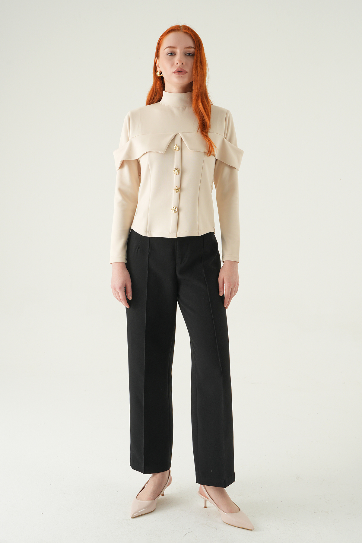 Taş Ön Düğmeli Bluz 8386A - RAYS