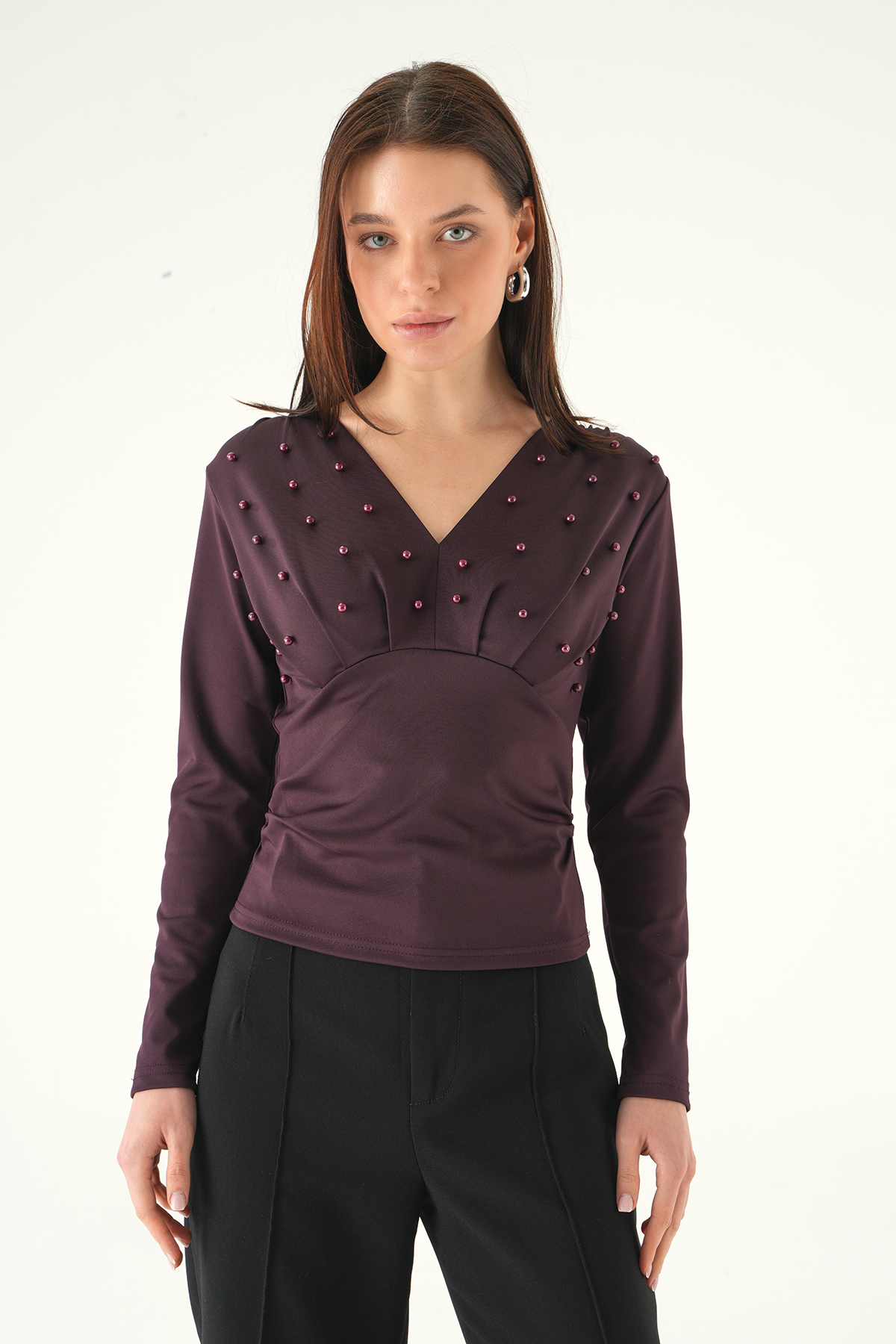 Mürdüm V Yaka Ön İncili Bluz 8391A - 6