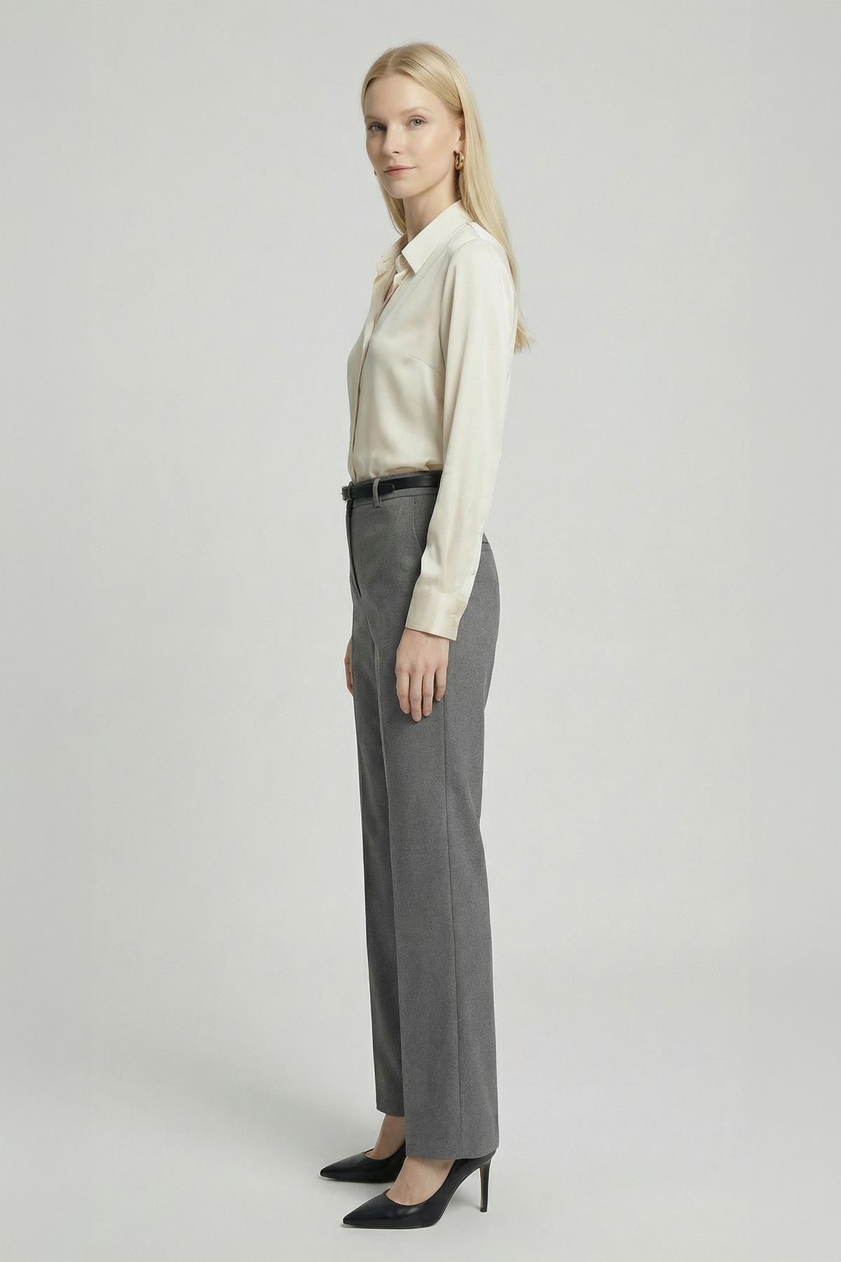 8399A Ön Pileli Kemerli Pantolon Antrasit - 2