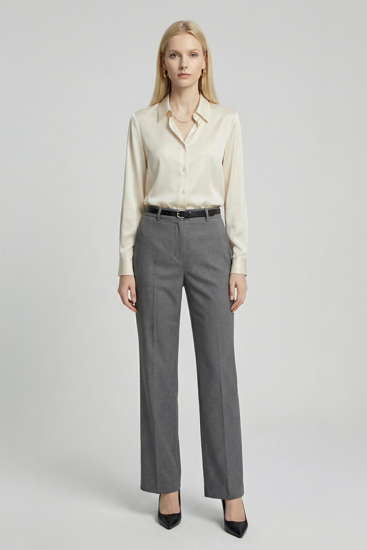 8399A Ön Pileli Kemerli Pantolon Antrasit - RAYS