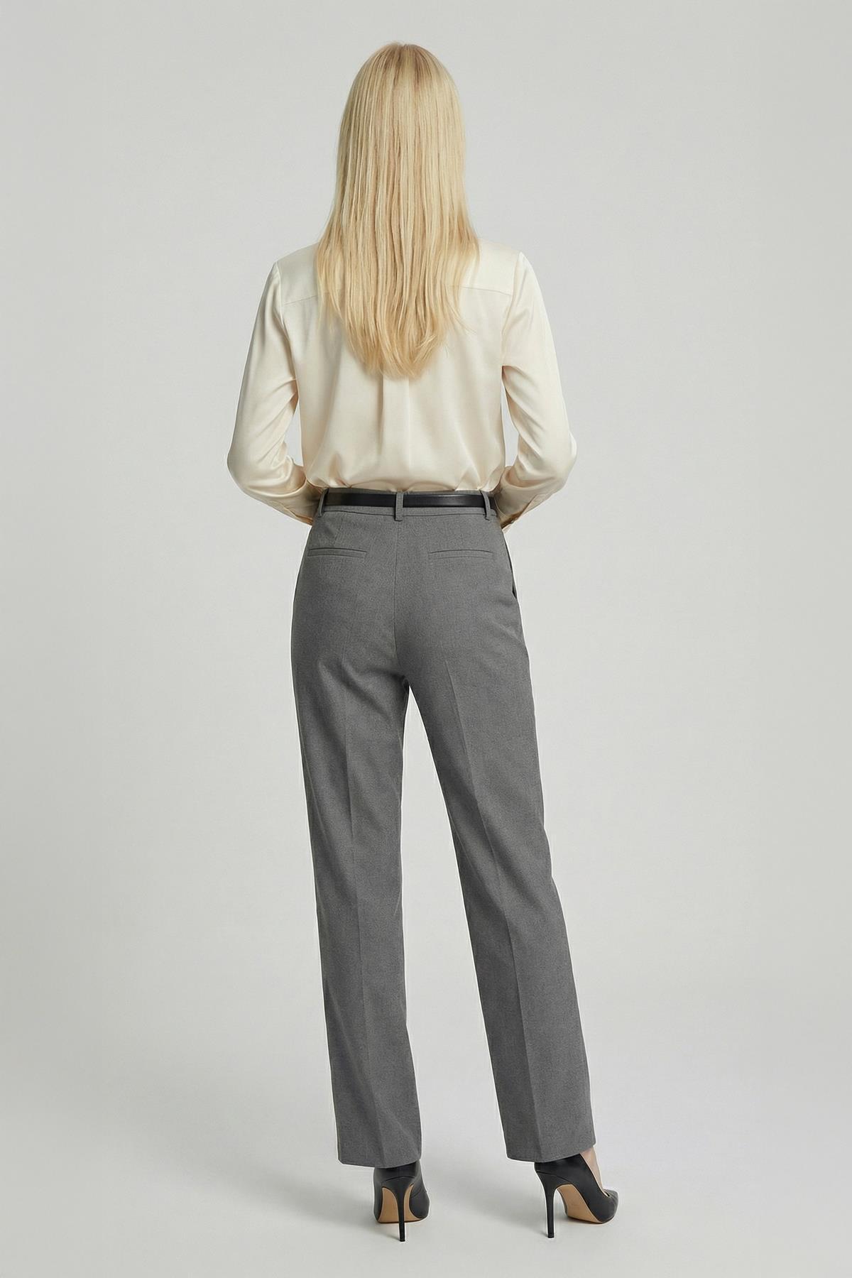 8399A Ön Pileli Kemerli Pantolon Antrasit - RAYS