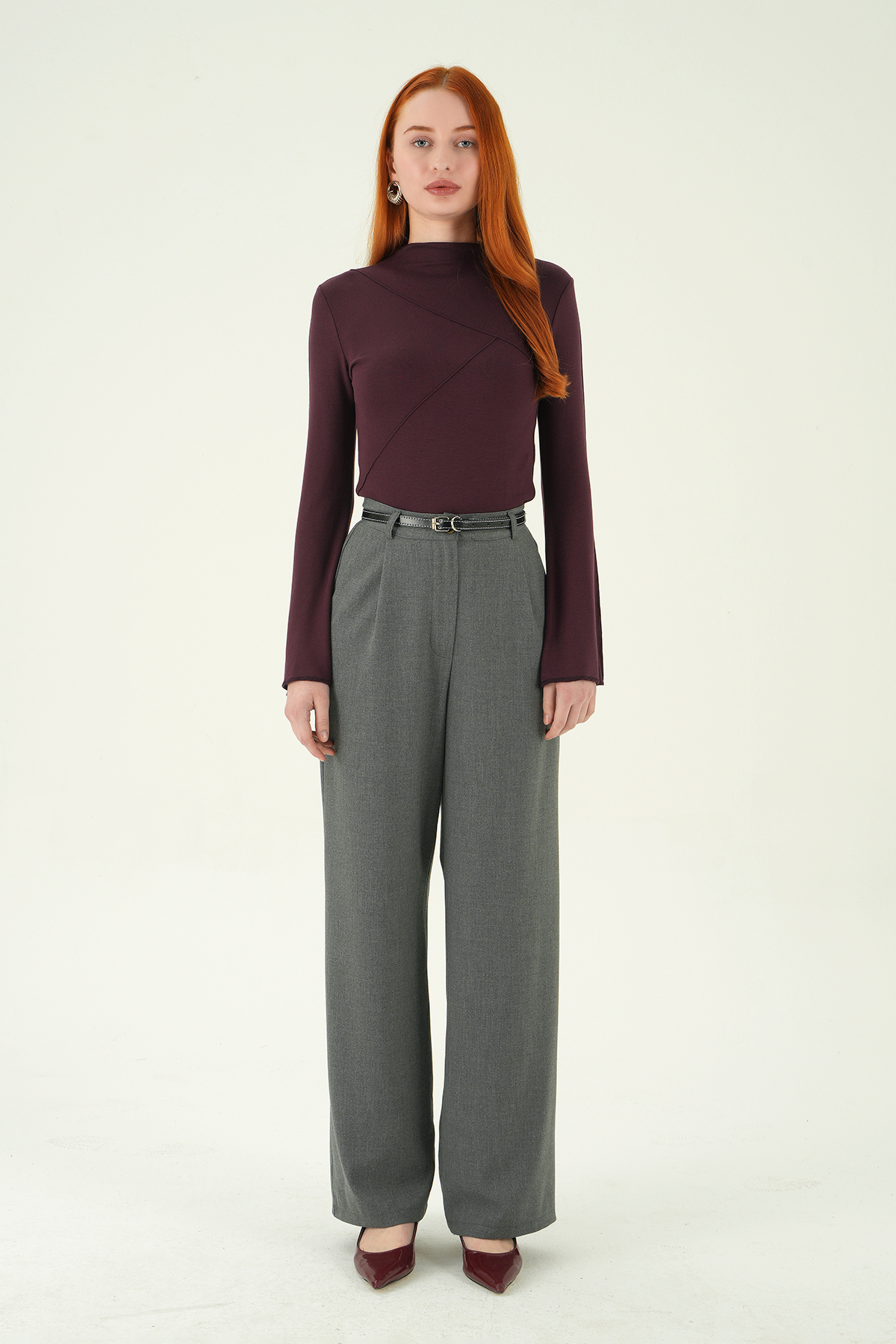 Antrasit Ön Pileli Kemerli Pantolon 8399A - 2