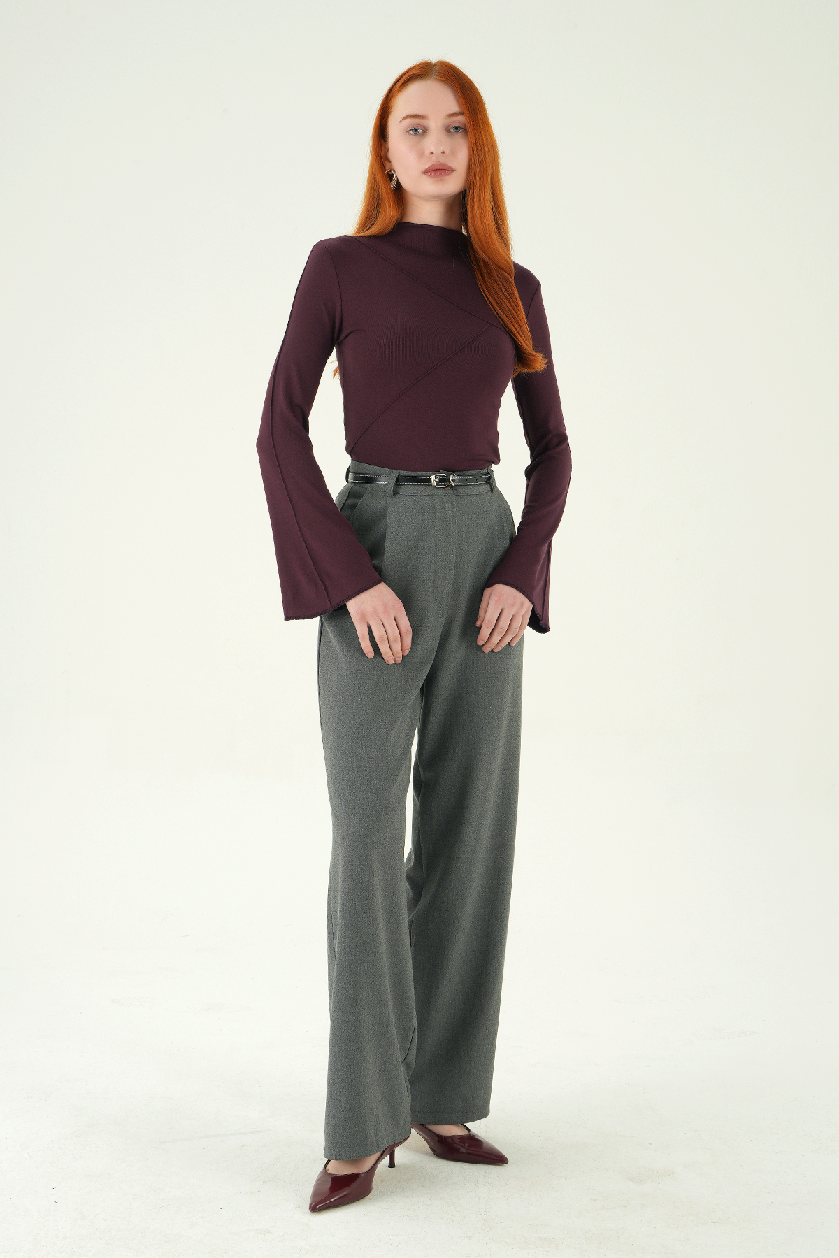 Antrasit Ön Pileli Kemerli Pantolon 8399A - 3