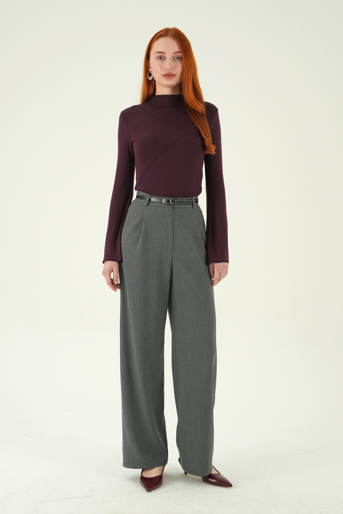 Antrasit Ön Pileli Kemerli Pantolon 8399A - 6