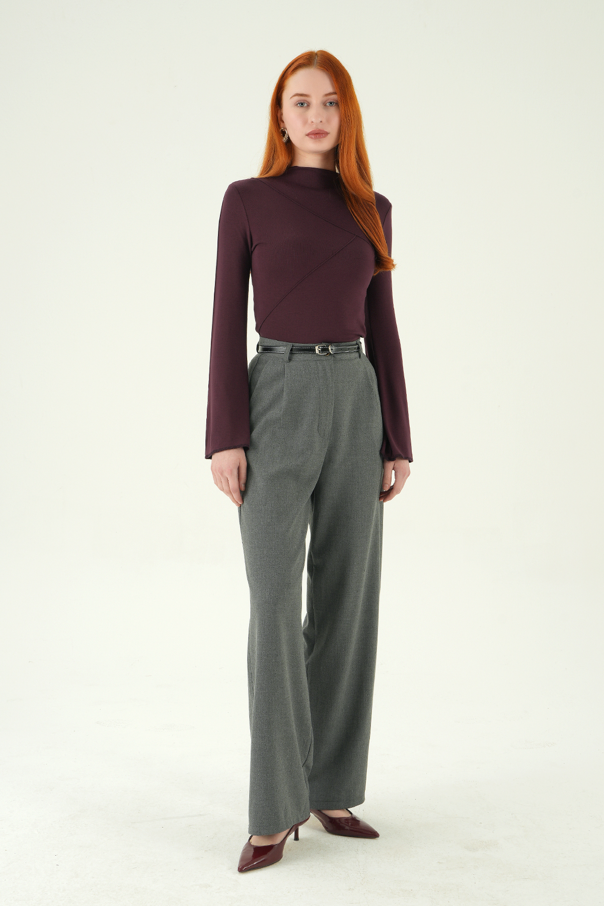 Antrasit Ön Pileli Kemerli Pantolon 8399A - 7