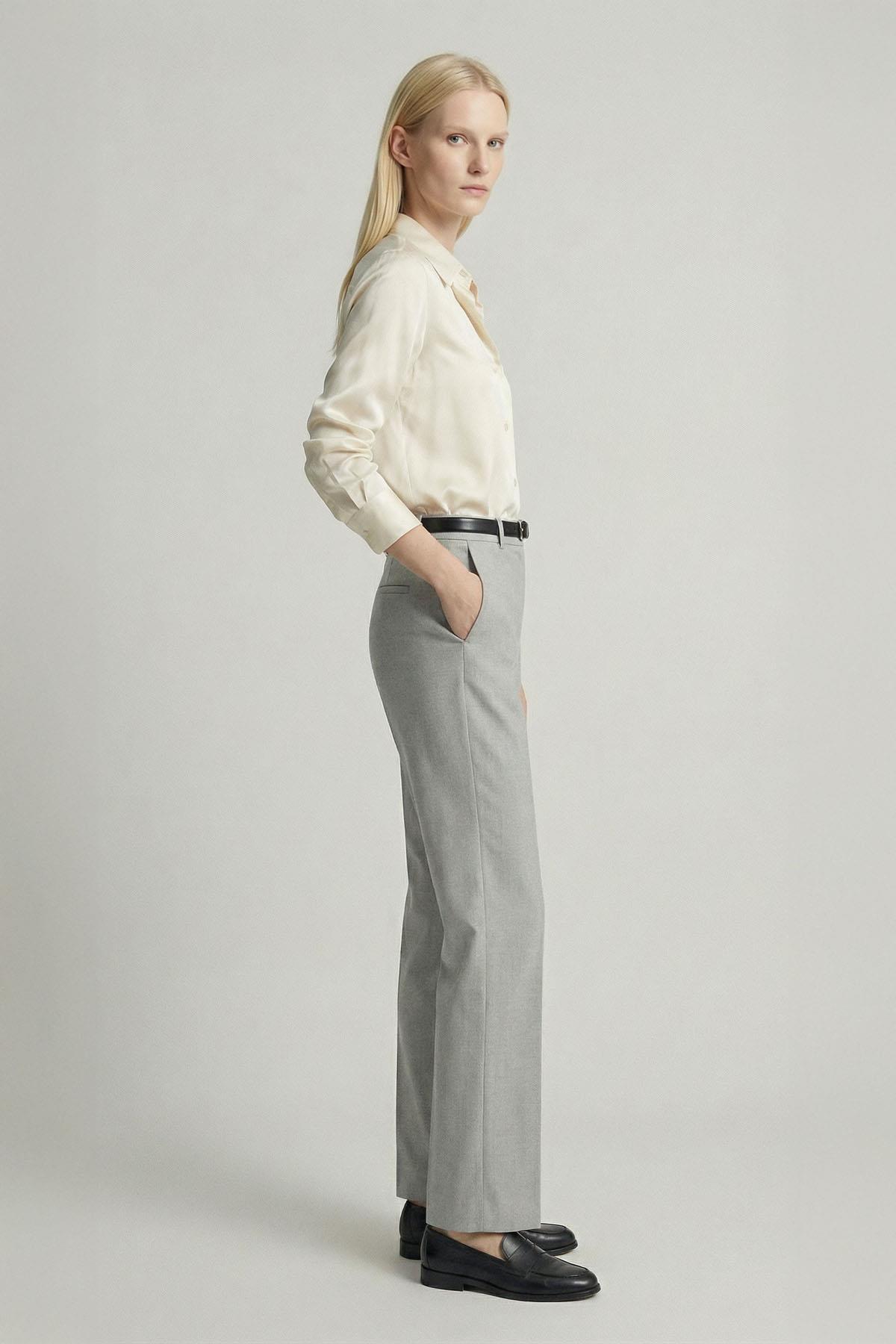 8399A Ön Pileli Kemerli Pantolon Gri - 2