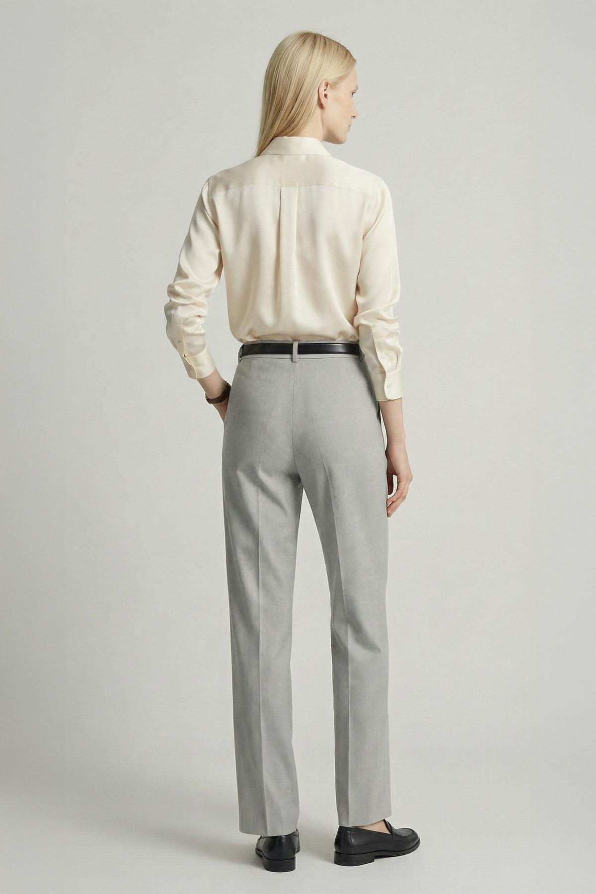 8399A Ön Pileli Kemerli Pantolon Gri - RAYS