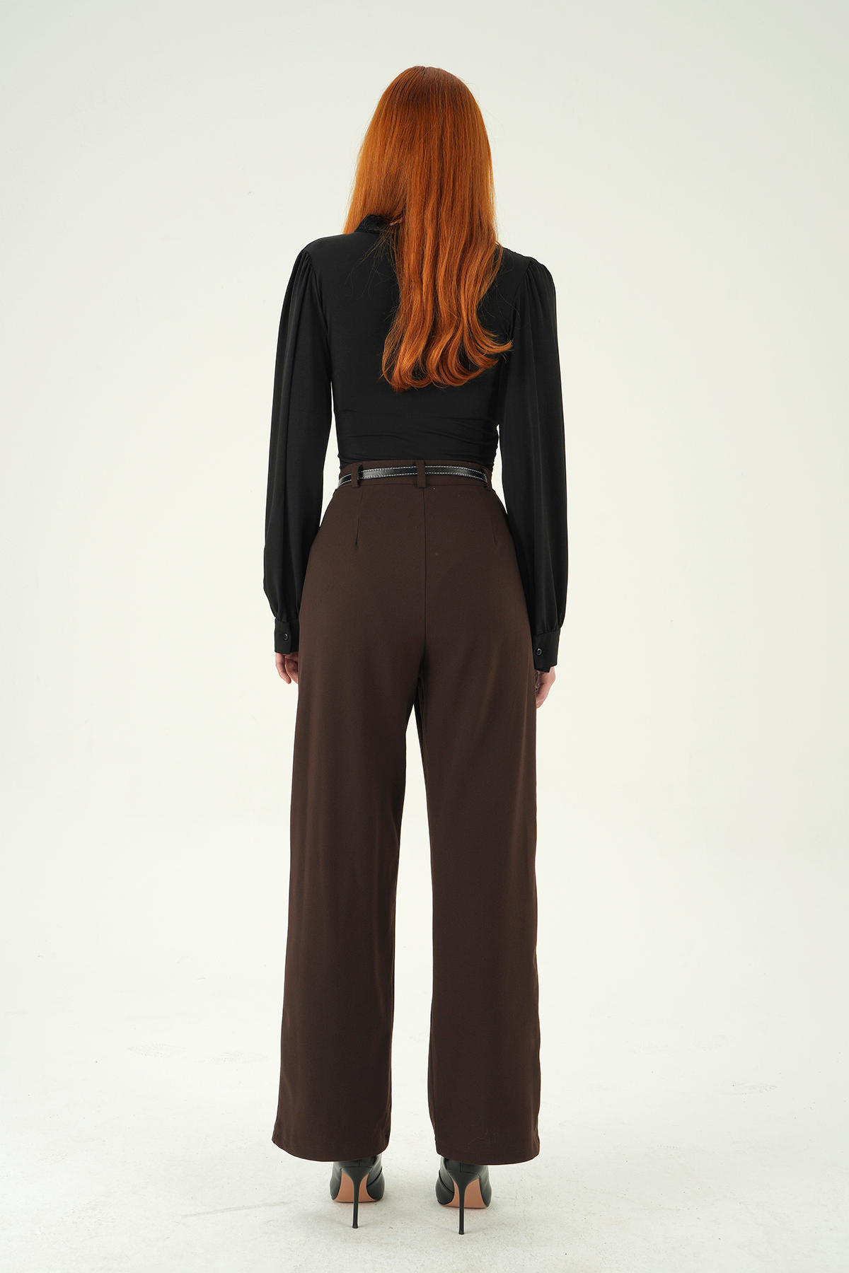 Kahve Ön Pileli Kemerli Pantolon 8399A - 5