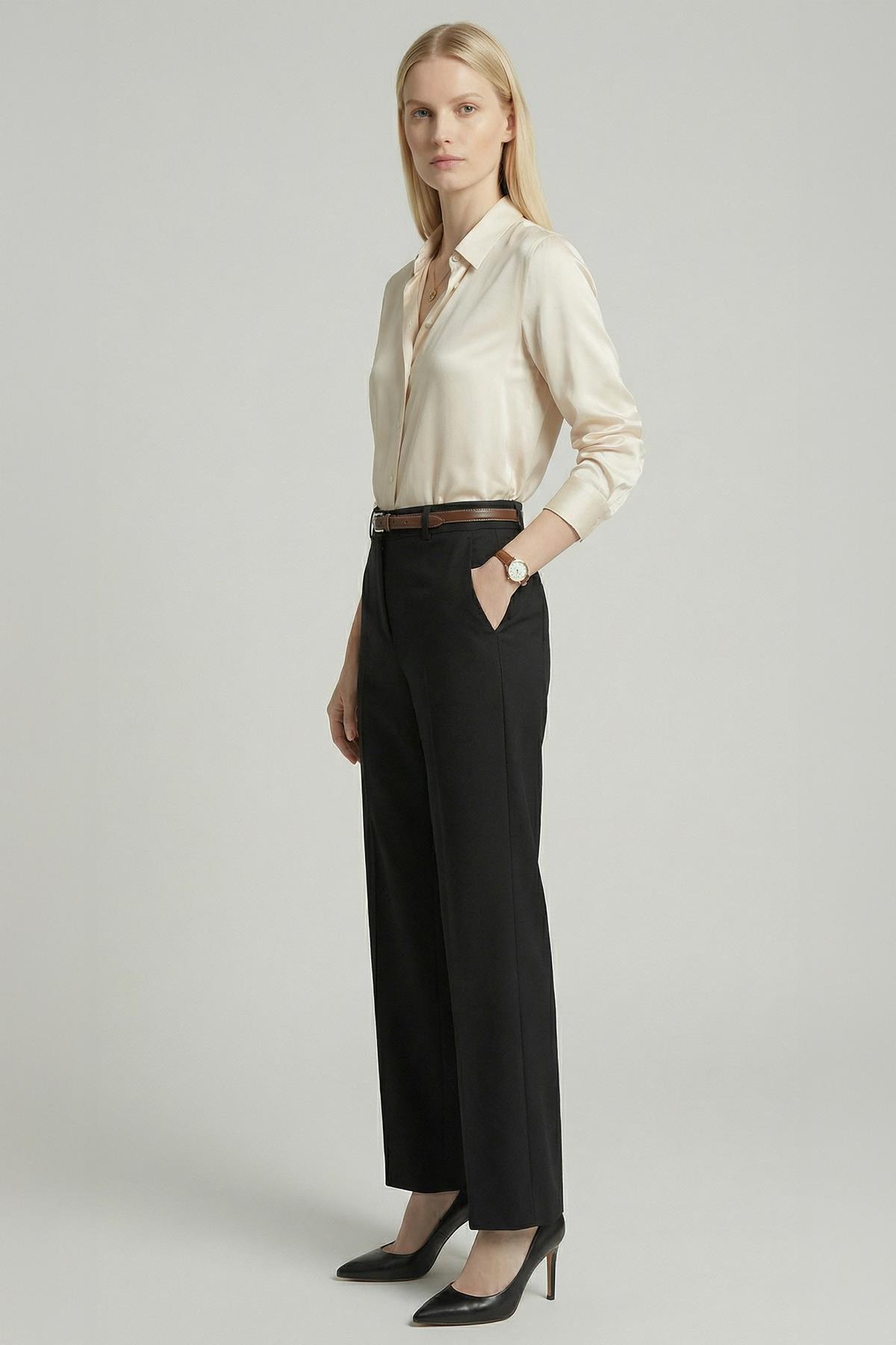 8399A Ön Pileli Kemerli Pantolon Siyah - RAYS